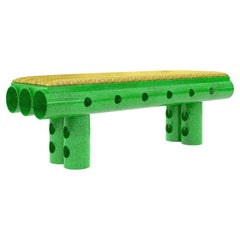 Metal Bench with Green Mettalic Paint and Gold Crocodile Leather Seat