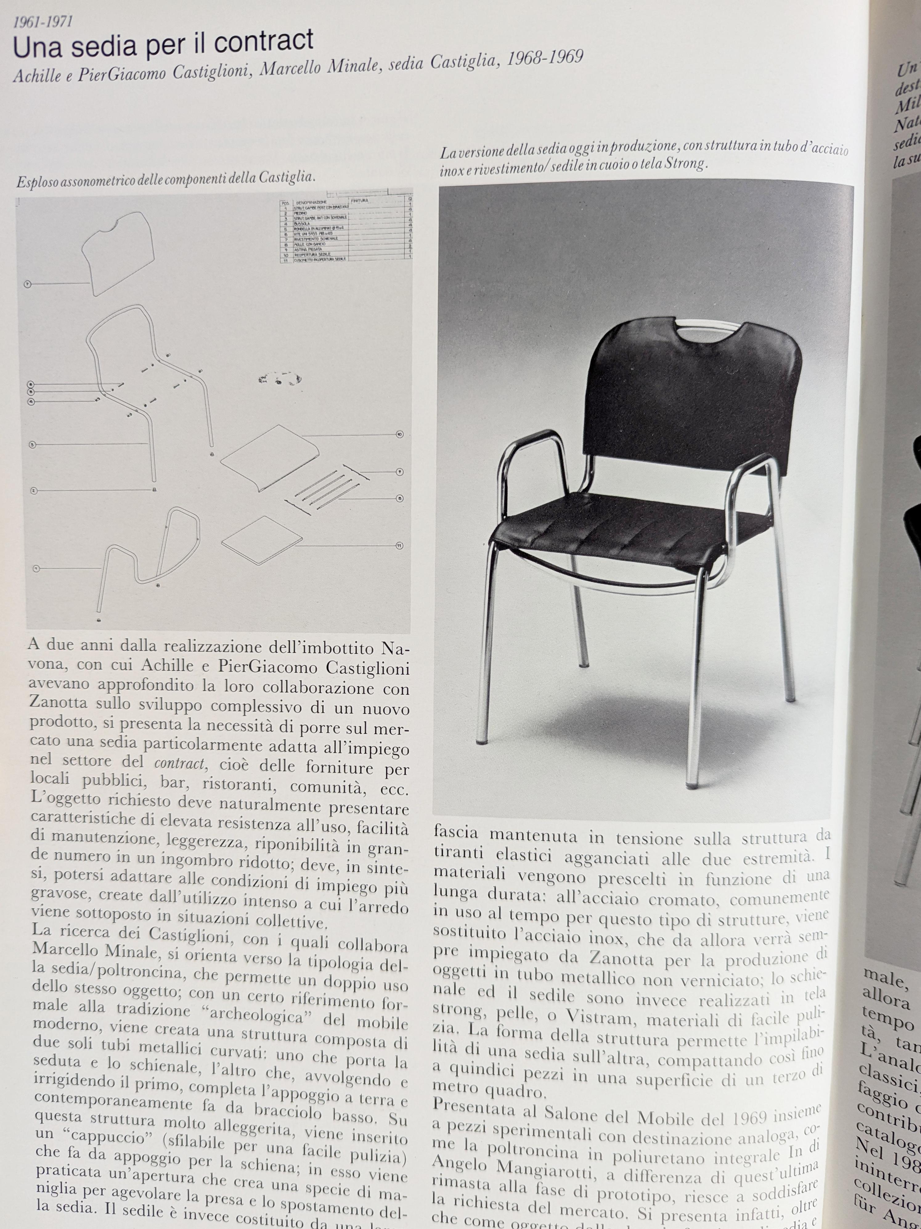 Metal, Black Leather Castiglia Chairs by A. Castiglioni for Zanotta, Set of 4 For Sale 7