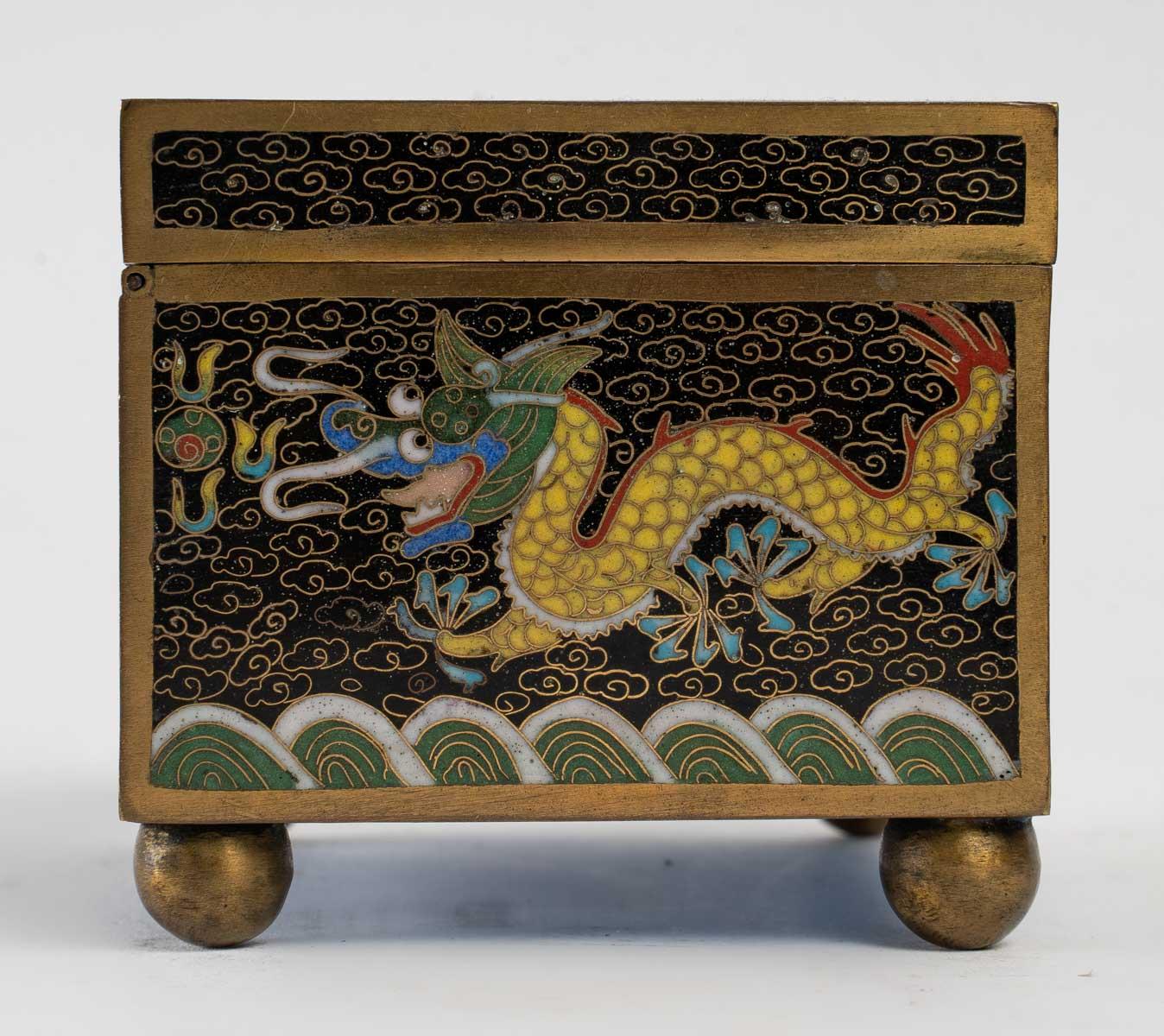 Chinese Metal Box Decorated with Cloisonne Enamels
