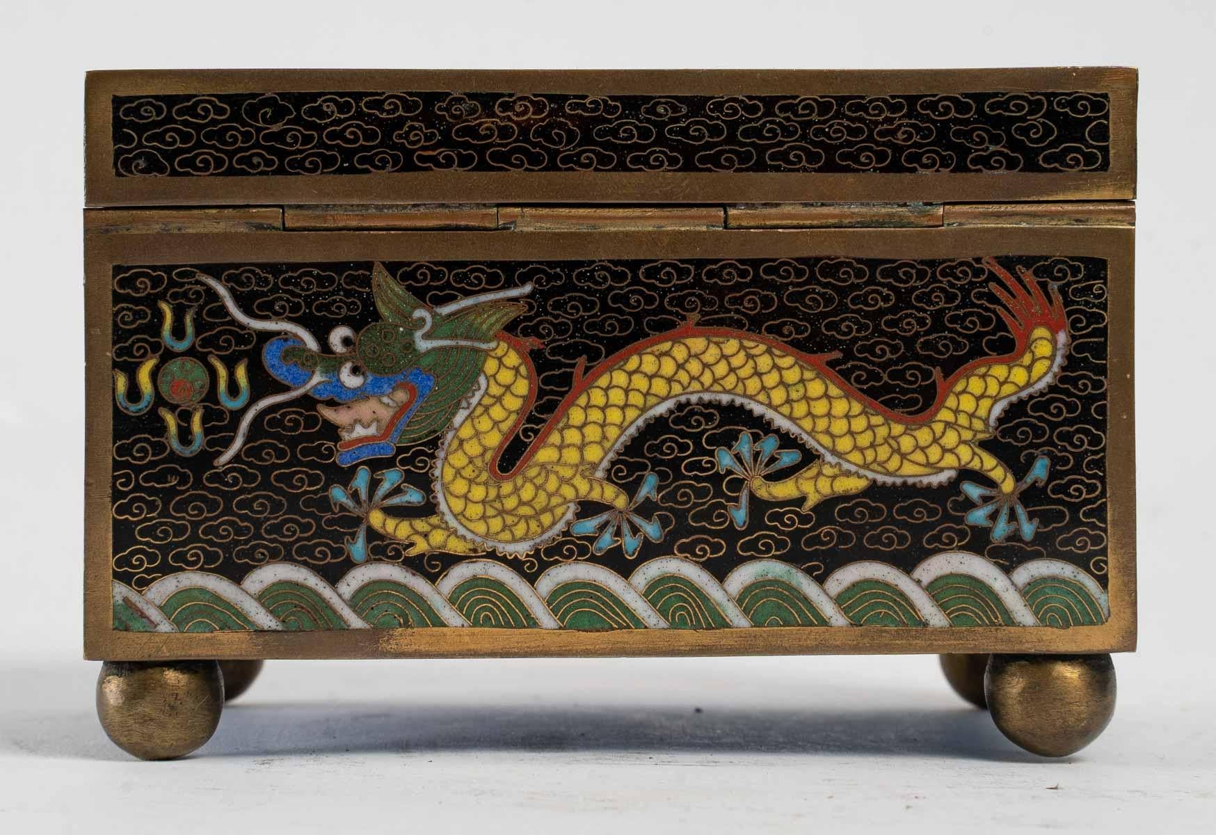 Enameled Metal Box Decorated with Cloisonne Enamels