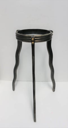 Metal Brass and Glass Small Round Side or Drinks Table