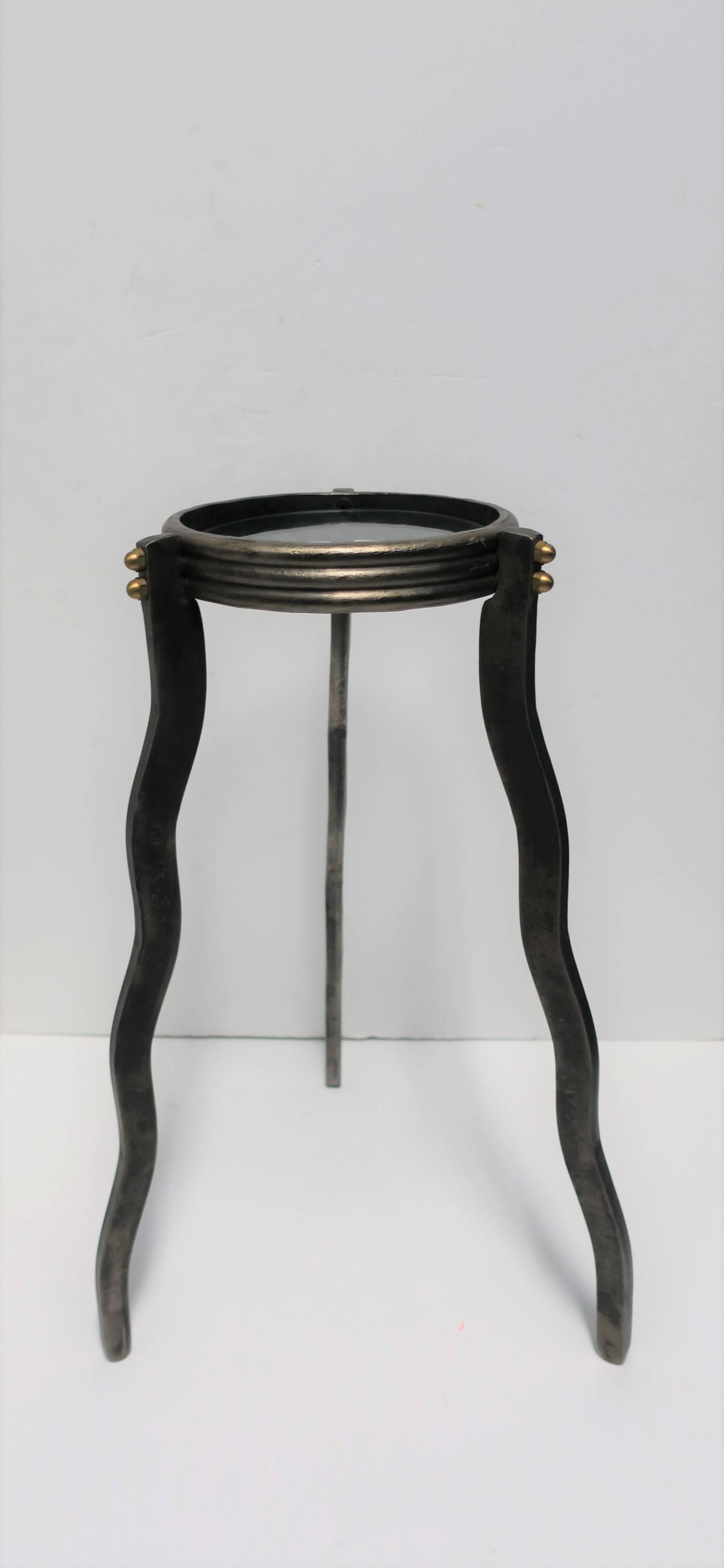Metal Brass and Glass Small Round Side or Drinks Table 4
