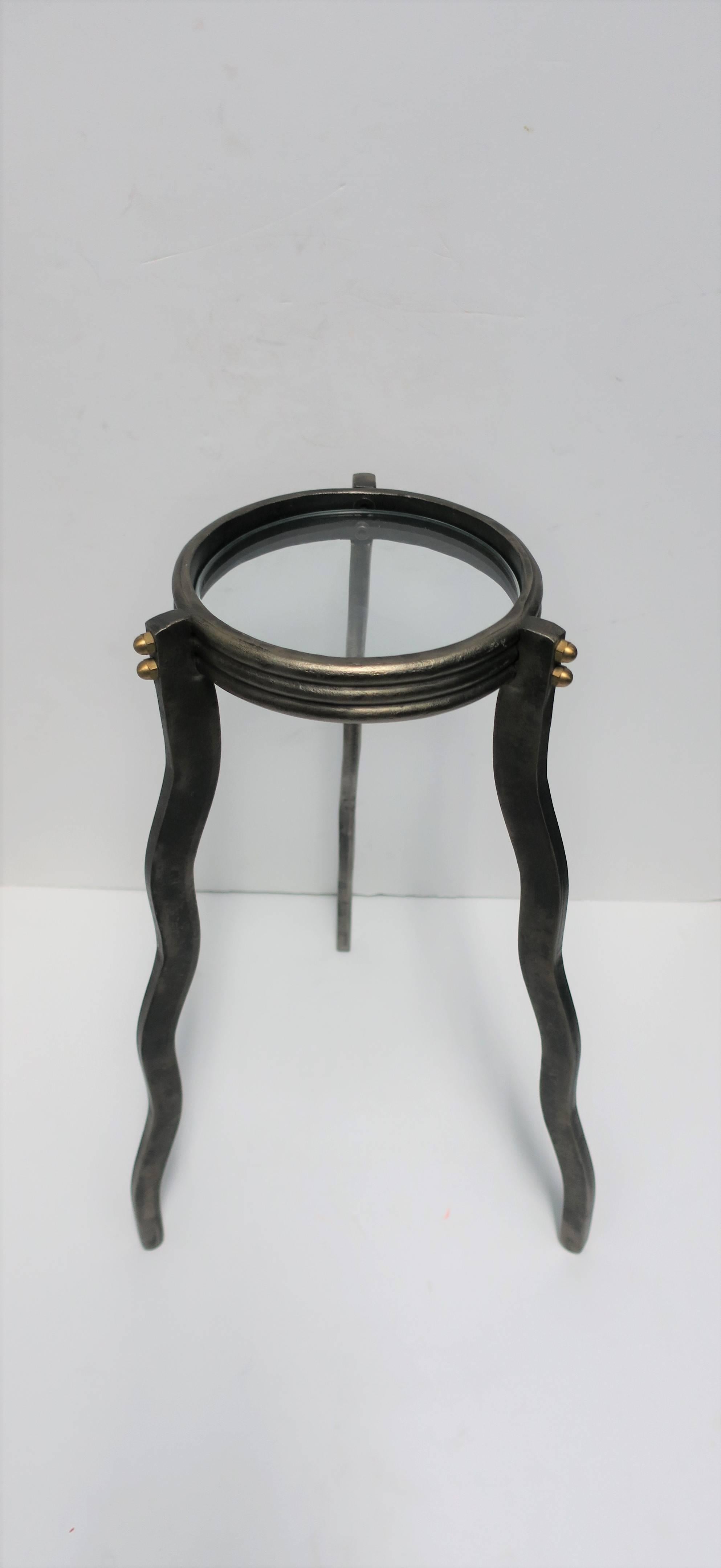 Metal Brass and Glass Small Round Side or Drinks Table 5