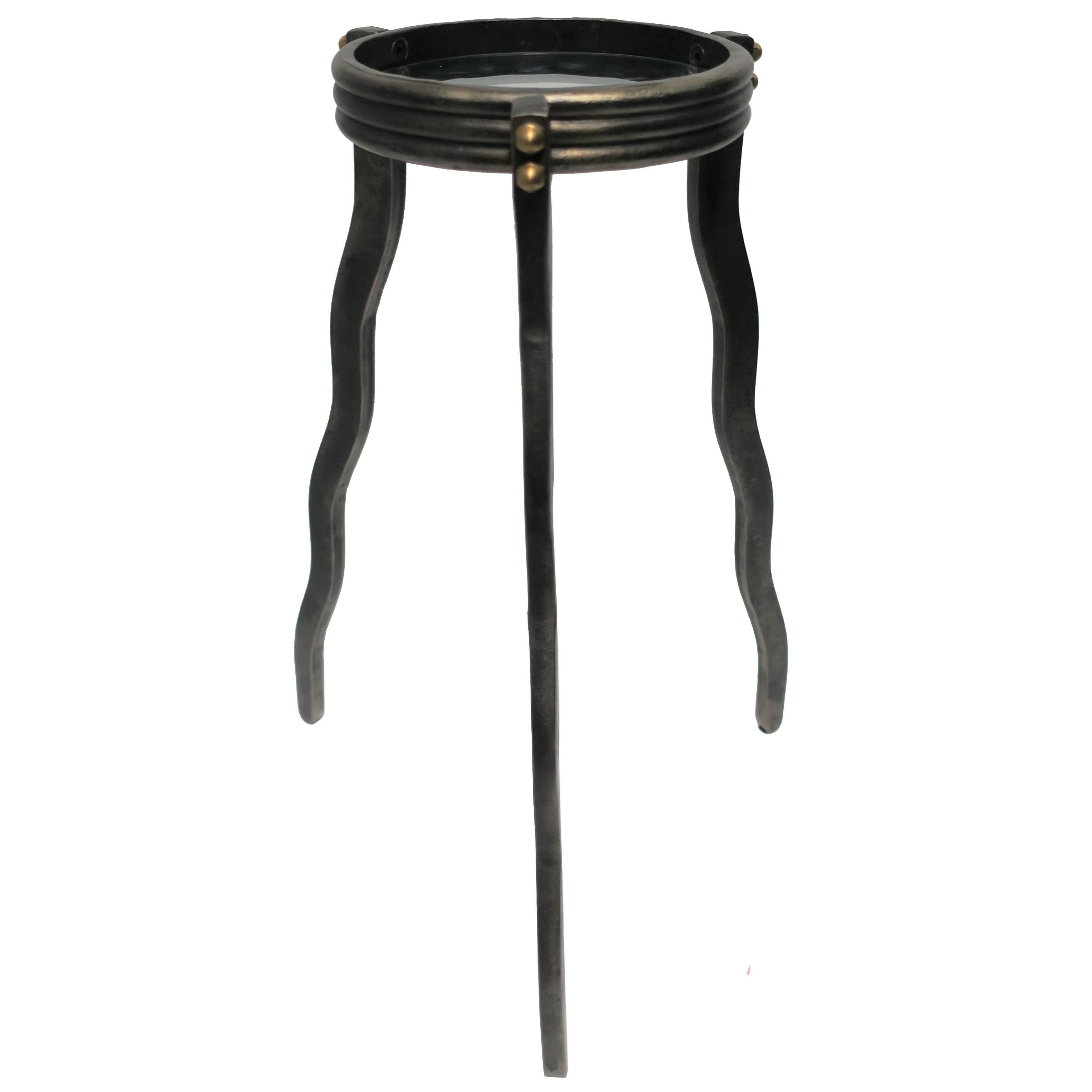 Metal Brass and Glass Small Round Side or Drinks Table