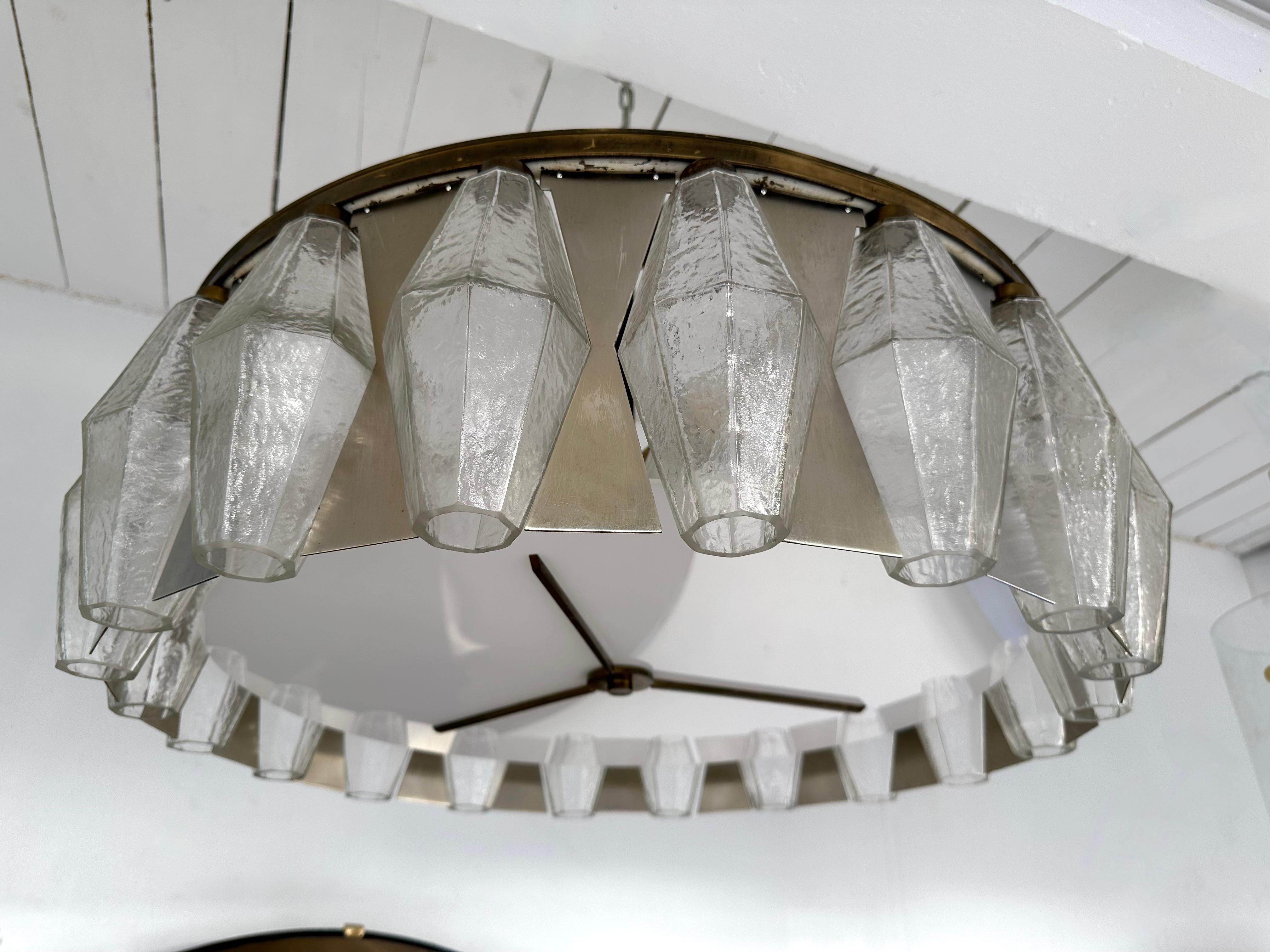 Metal Brass Murano Glass Chandelier by Aureliano Toso, Italy, 1960s For Sale 6
