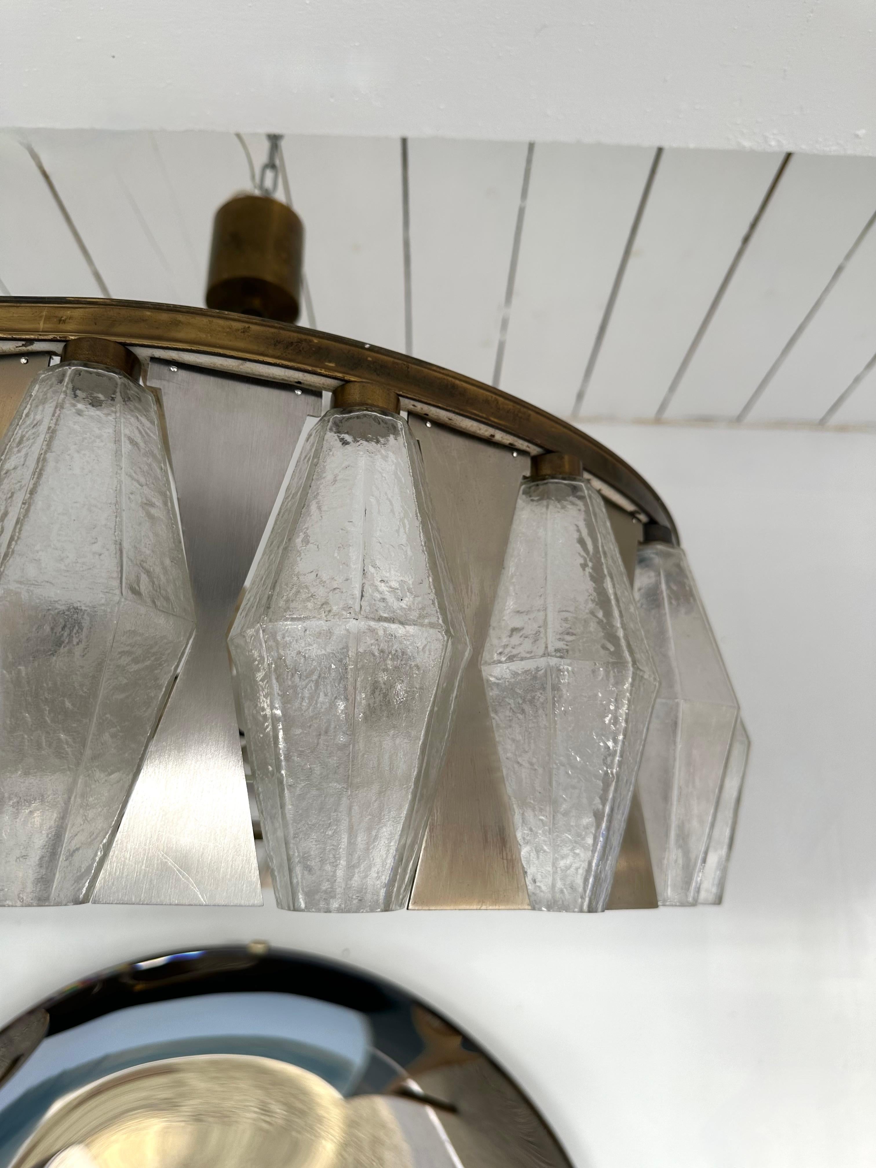 Mid-20th Century Metal Brass Murano Glass Chandelier by Aureliano Toso, Italy, 1960s For Sale