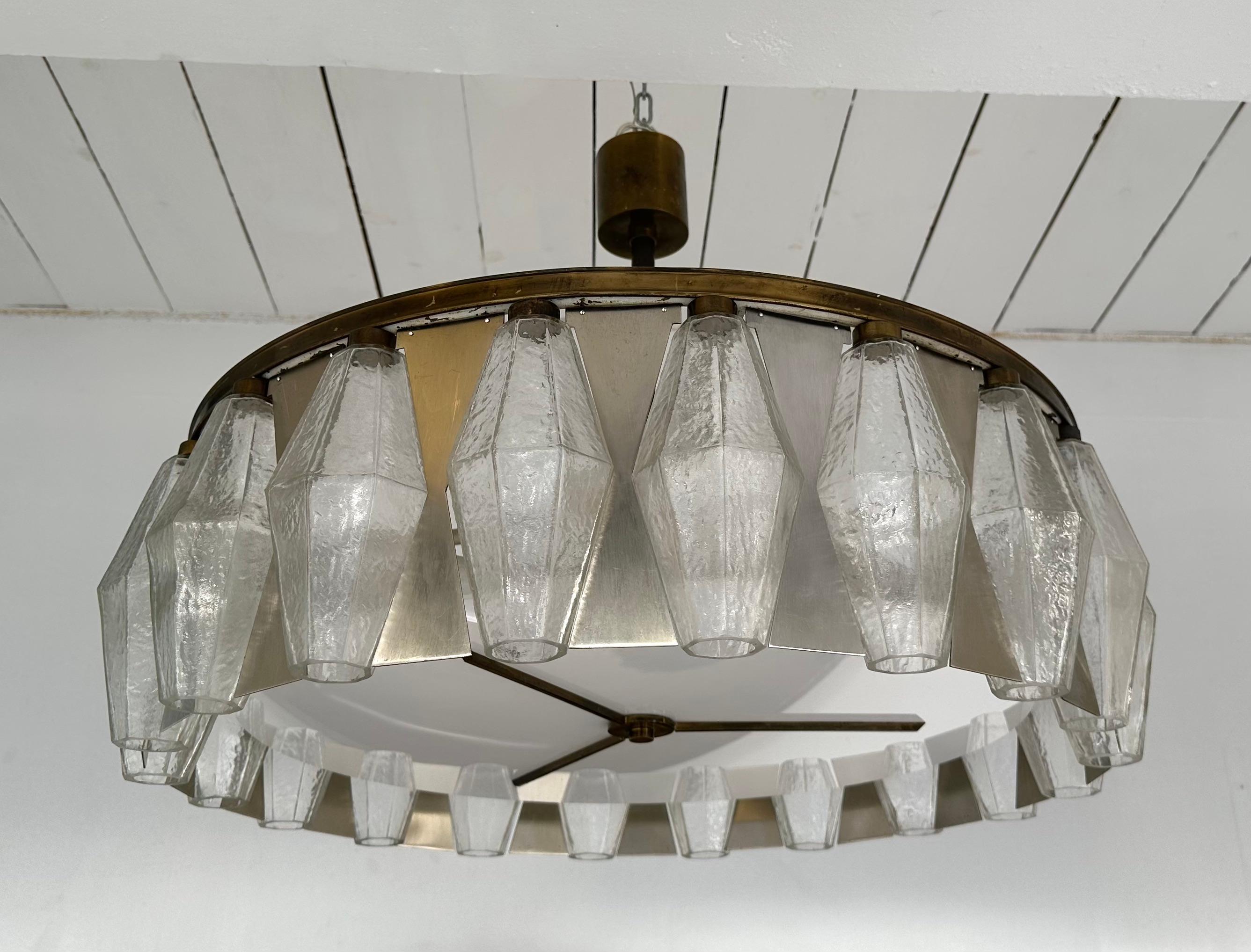 Metal Brass Murano Glass Chandelier by Aureliano Toso, Italy, 1960s For Sale 1
