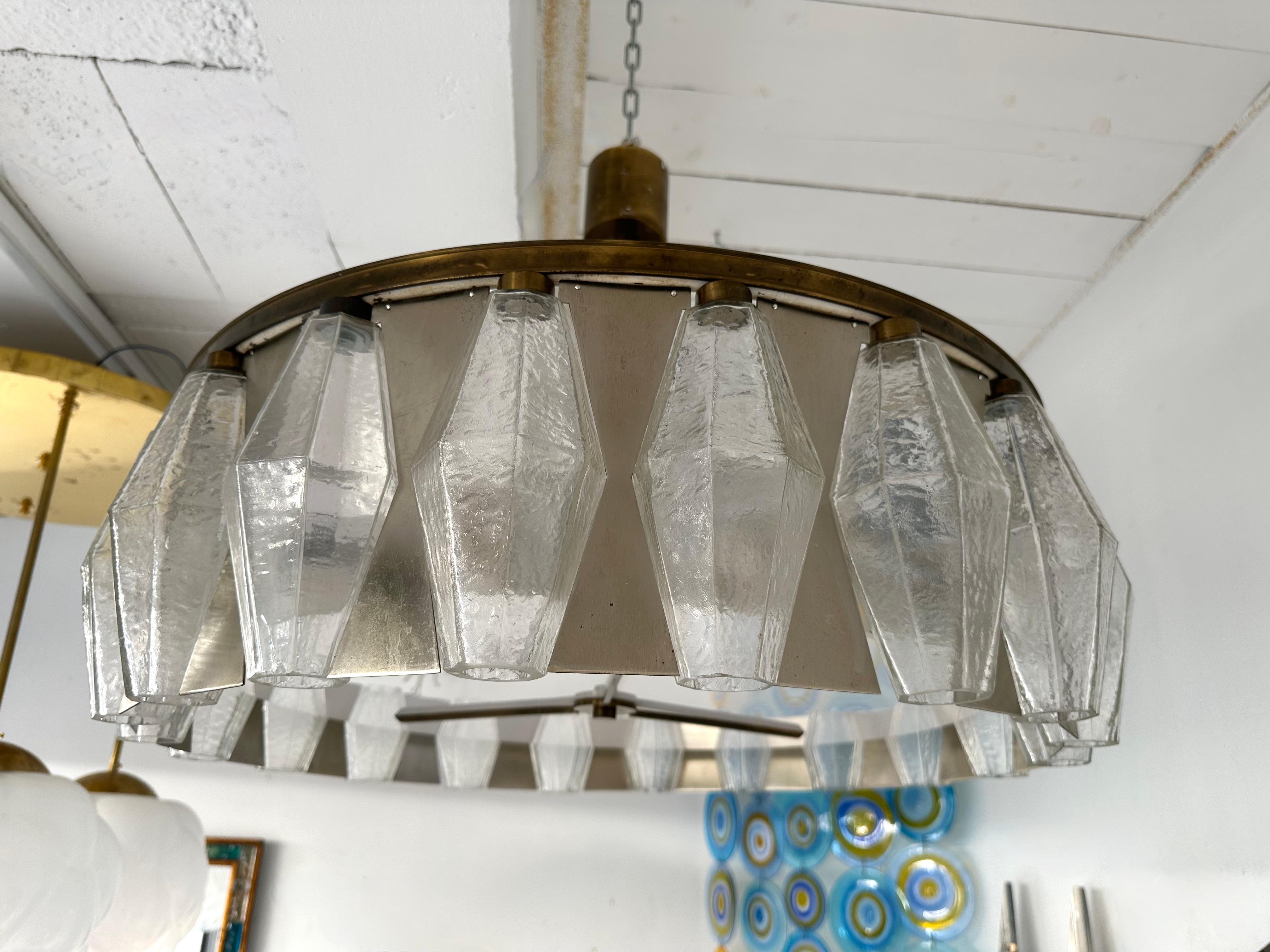 Metal Brass Murano Glass Chandelier by Aureliano Toso, Italy, 1960s For Sale 3
