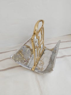 Metal Brutalist Magazine Rack Solid Cast Brass and Aluminium Handmade in Spain