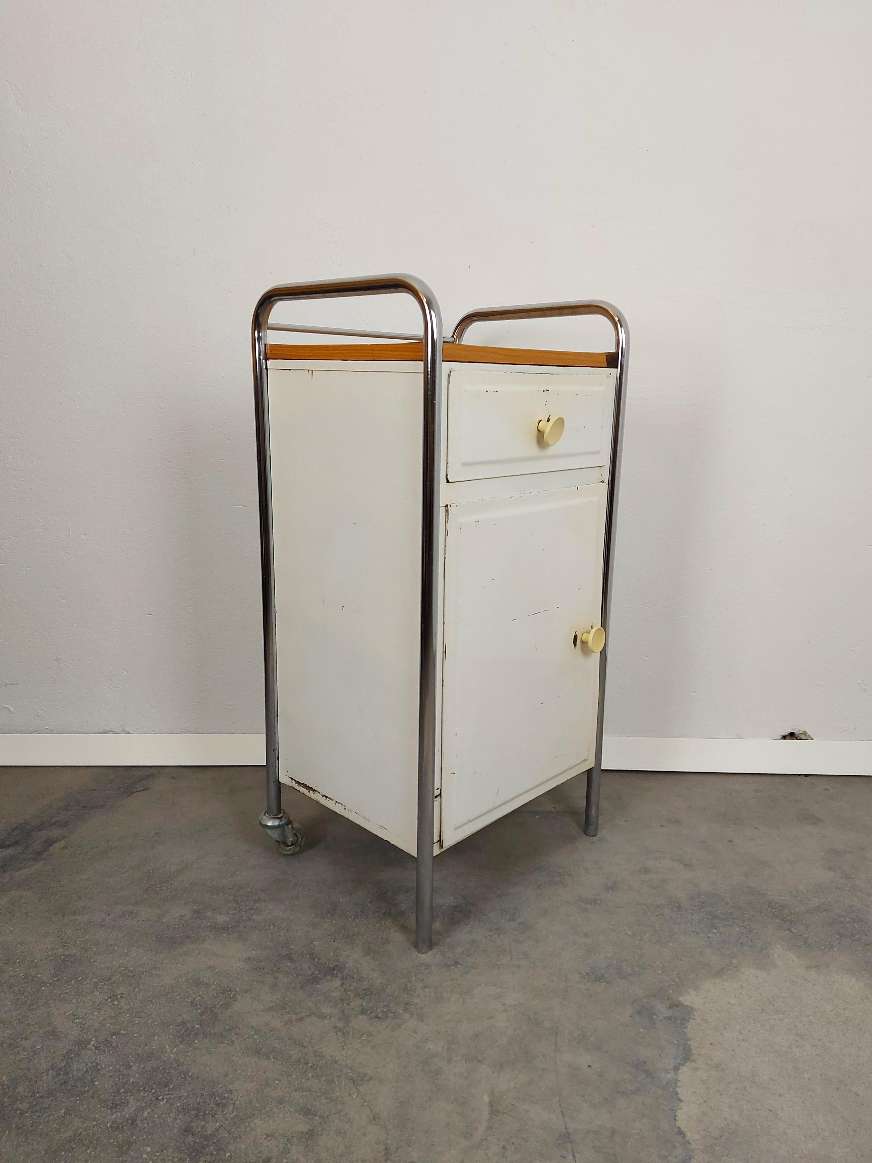 Slovenian Metal Cabinet, 1970s Back Wheels For Sale