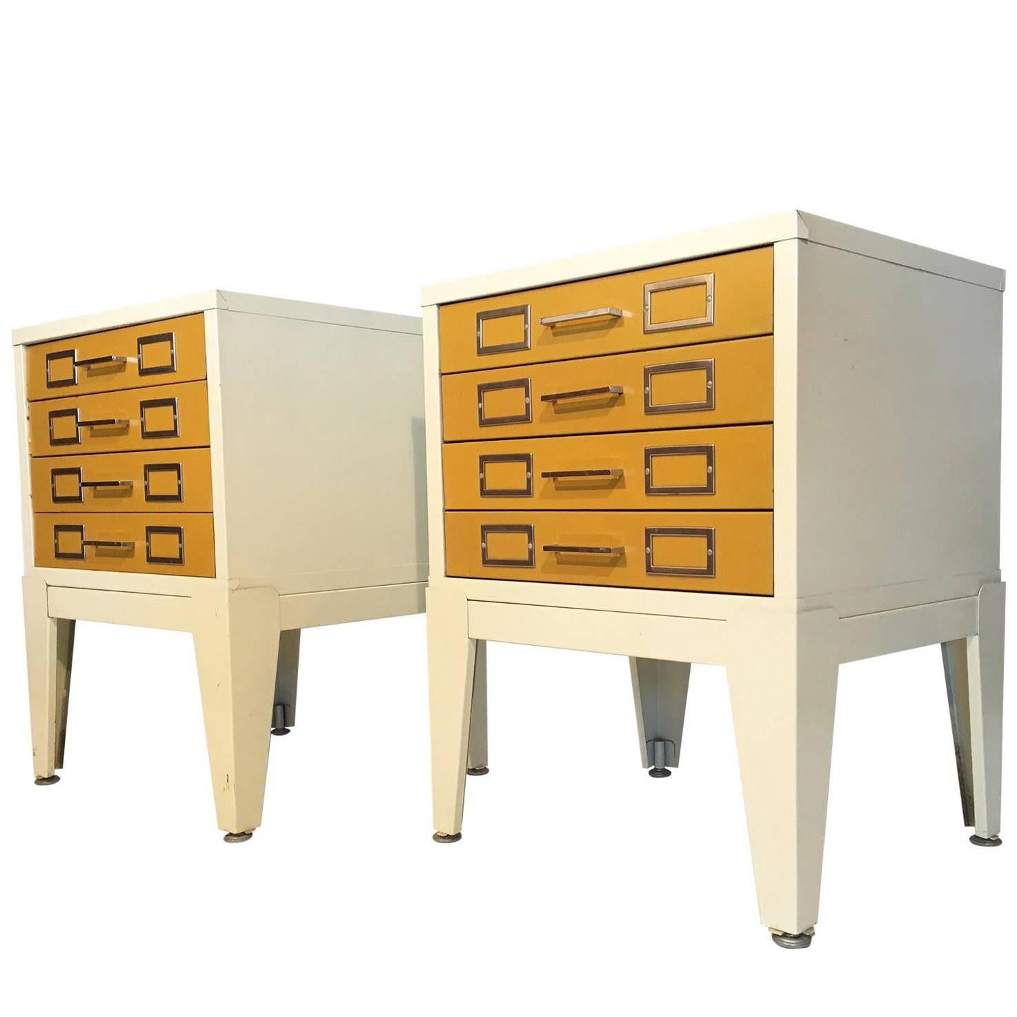 Metal Cabinet Four-Drawer Nightstands in the Style of George Nelson