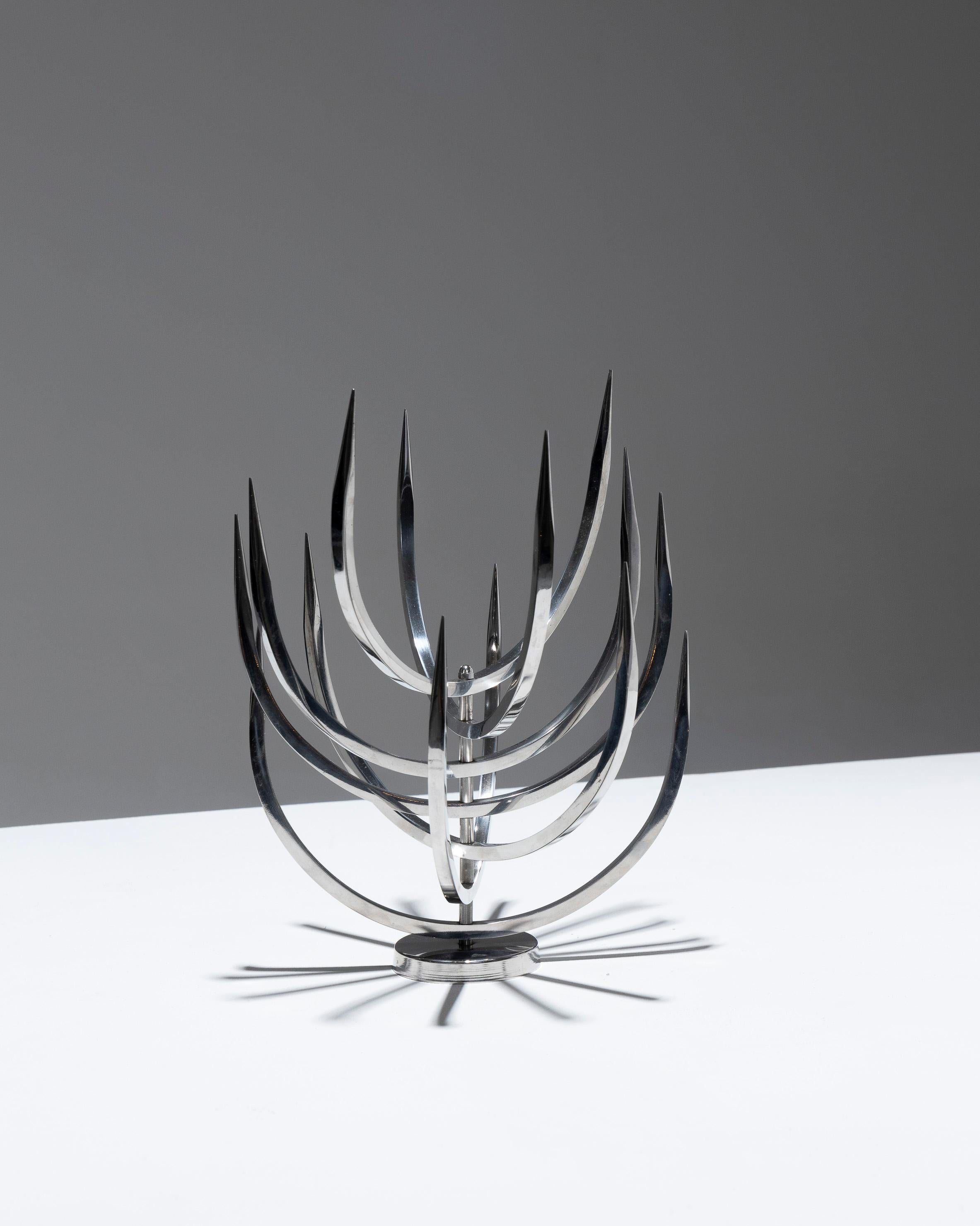 Metal candle holder by Xavier Feal, 1970s In Good Condition For Sale In PARIS, FR