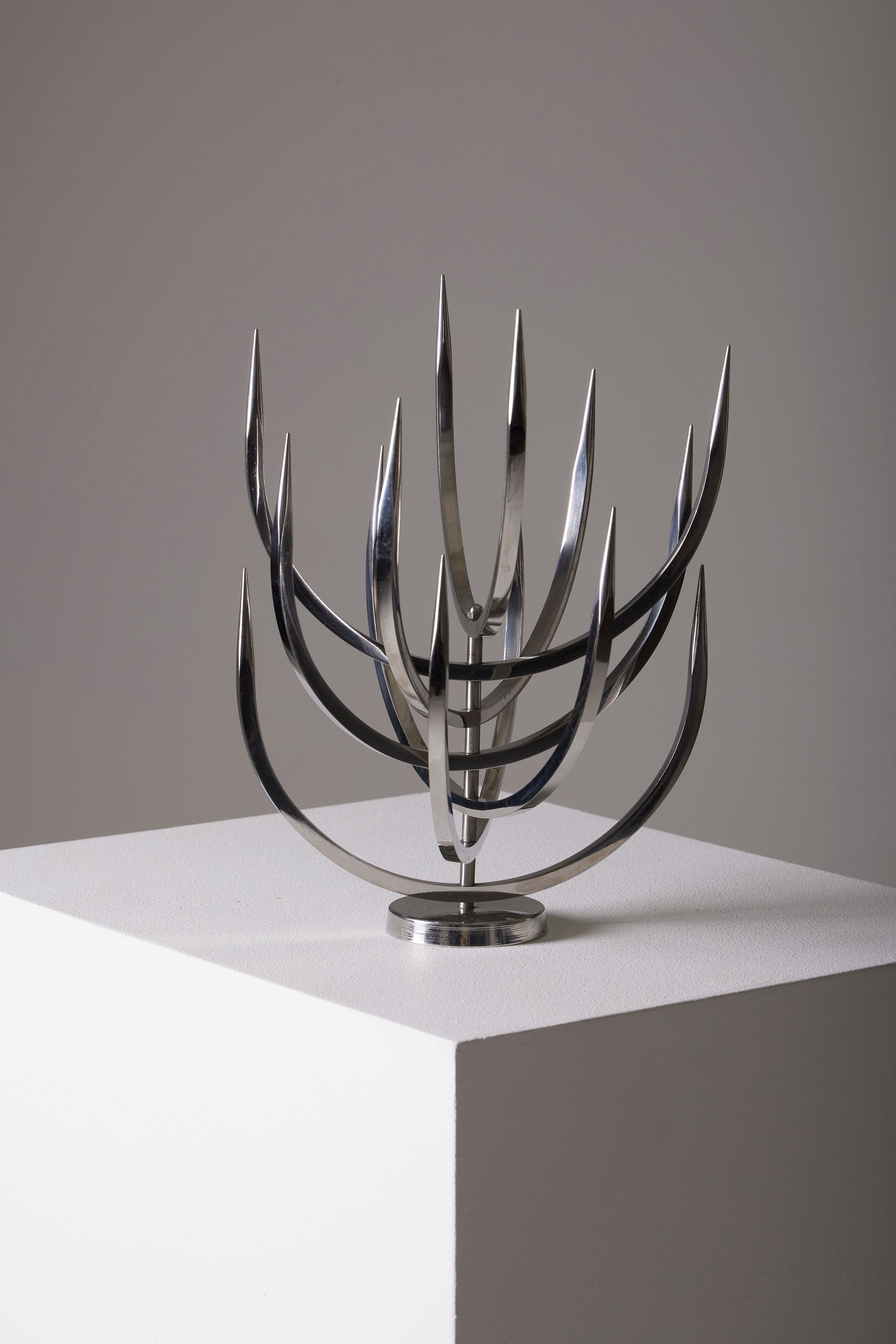 Candlestick or candle tree in polished stainless steel by designer Xavier Feal for Inox Industrie in the 1970s.
LP3158