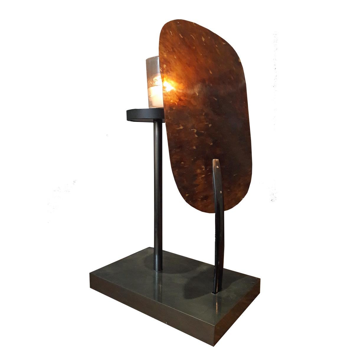 Late 20th Century Metal Candle Holder with Tortoise Shell Screen For Sale