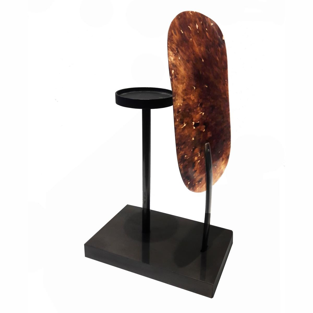 Modern Metal Candle Holder with Tortoise Shell Screen For Sale