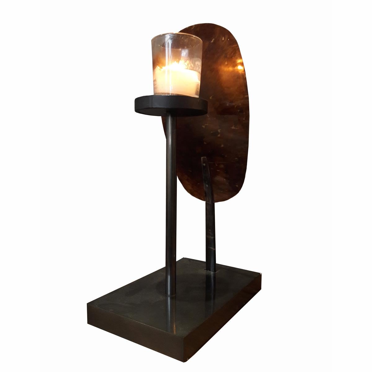 Metal Candle Holder with Tortoise Shell Screen In Good Condition For Sale In New York, NY
