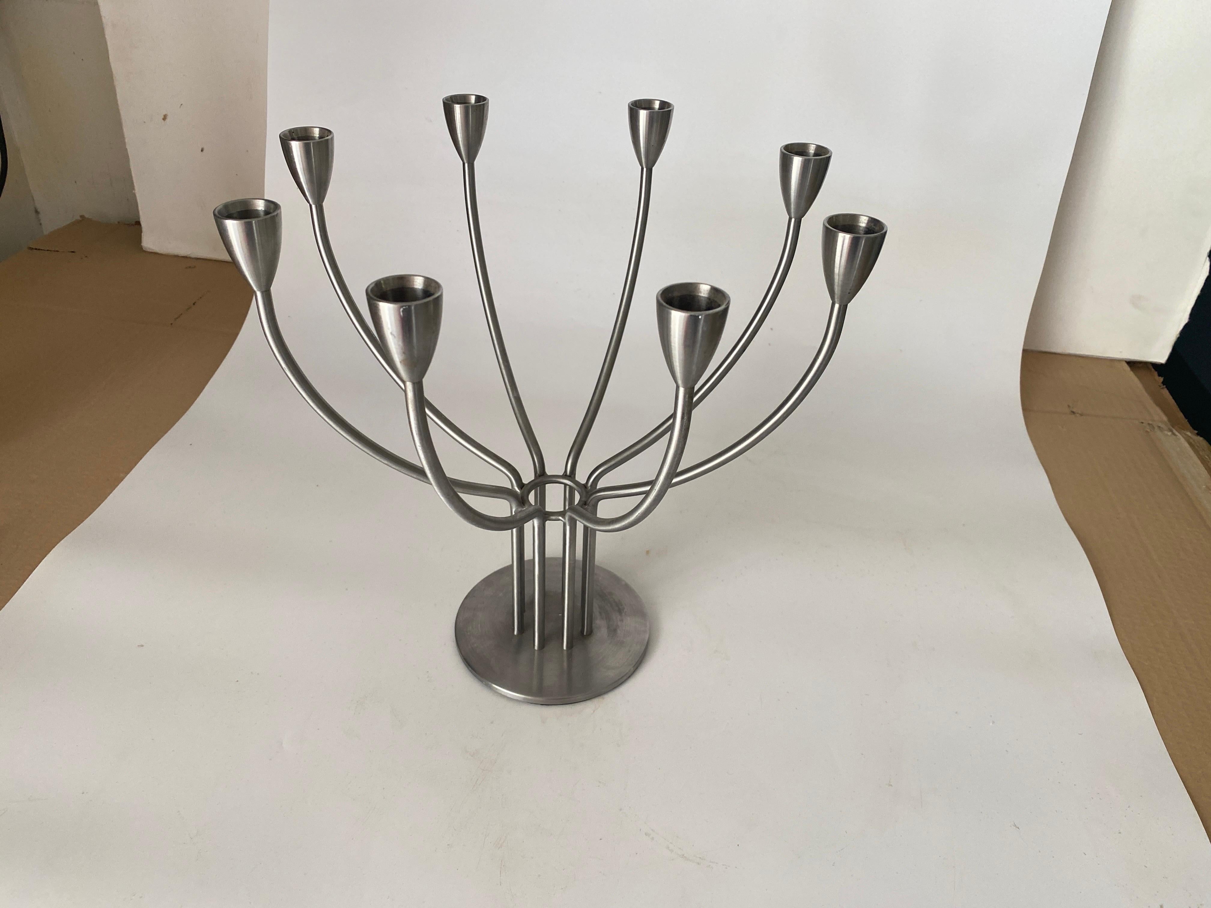 Scandinavian Modern Metal Candleholder by Hagberg Swenden 20th Century Siver color 8 Arms For Sale
