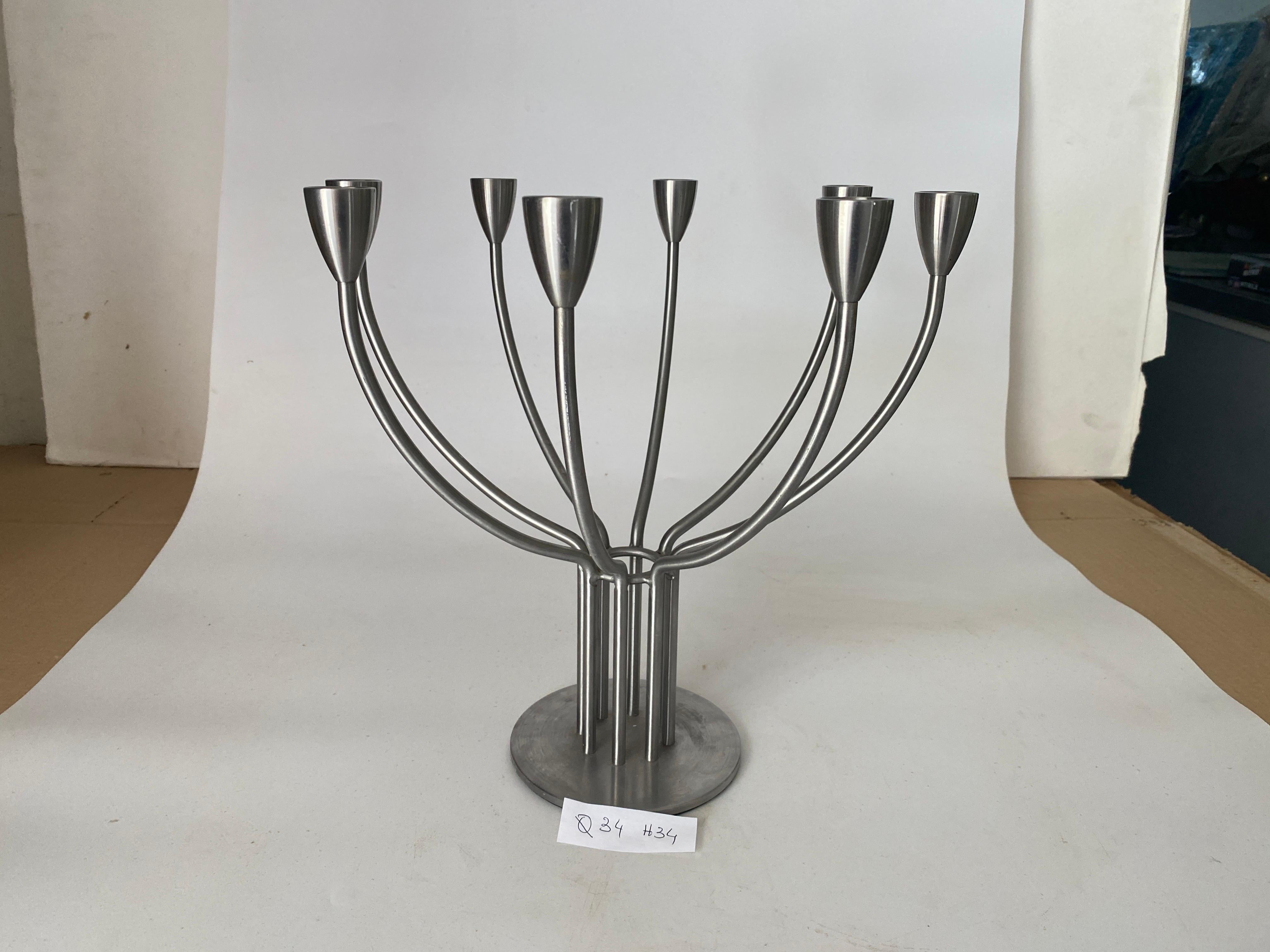 Polychromed Metal Candleholder by Hagberg Swenden 20th Century Siver color 8 Arms For Sale