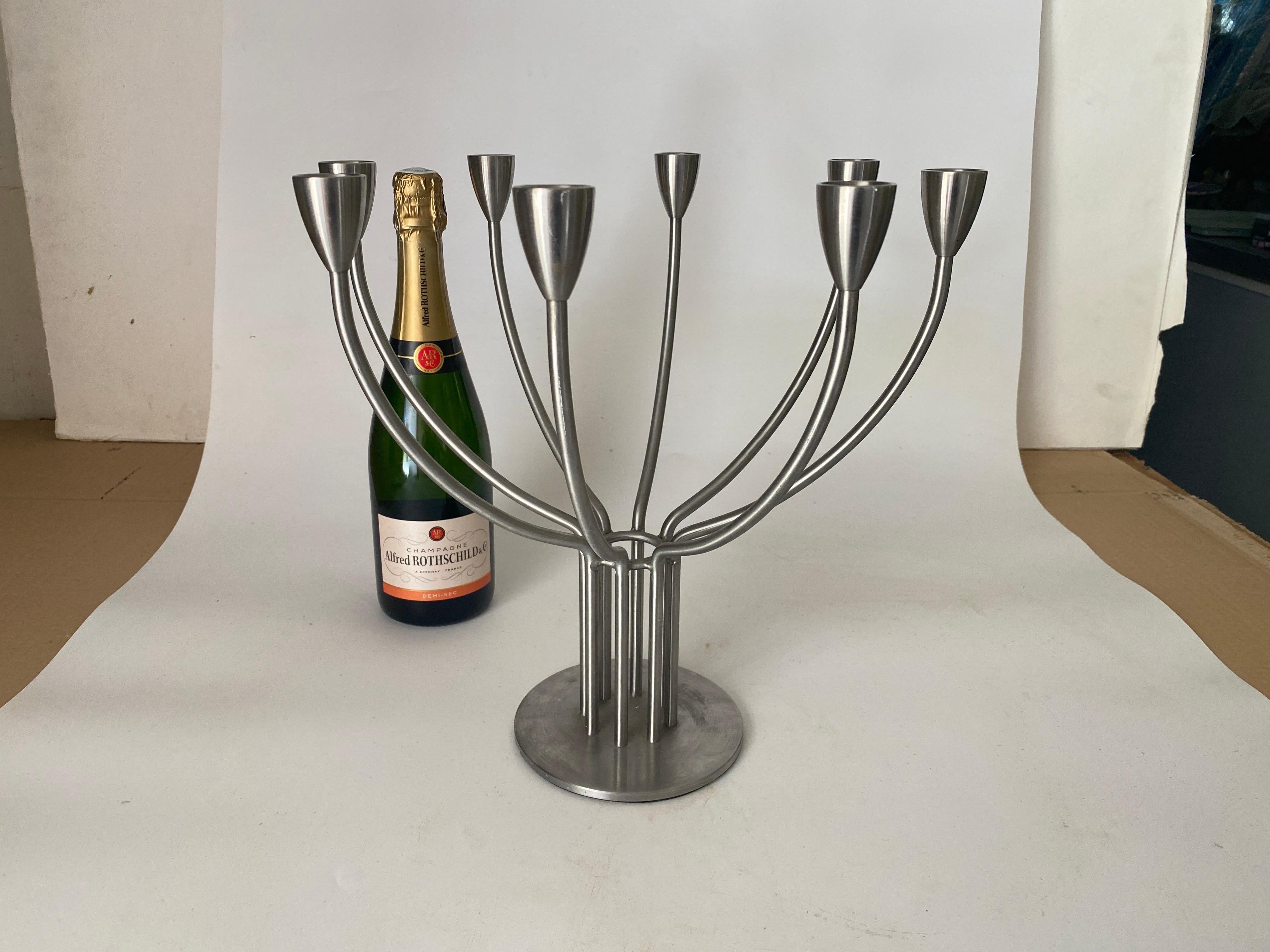 Metal Candleholder by Hagberg Swenden 20th Century Siver color 8 Arms In Good Condition For Sale In Auribeau sur Siagne, FR
