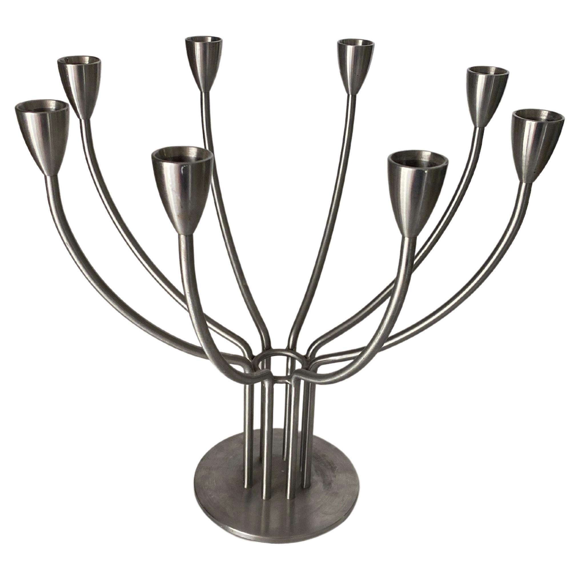 Metal Candleholder by Hagberg Swenden 20th Century Siver color 8 Arms For Sale