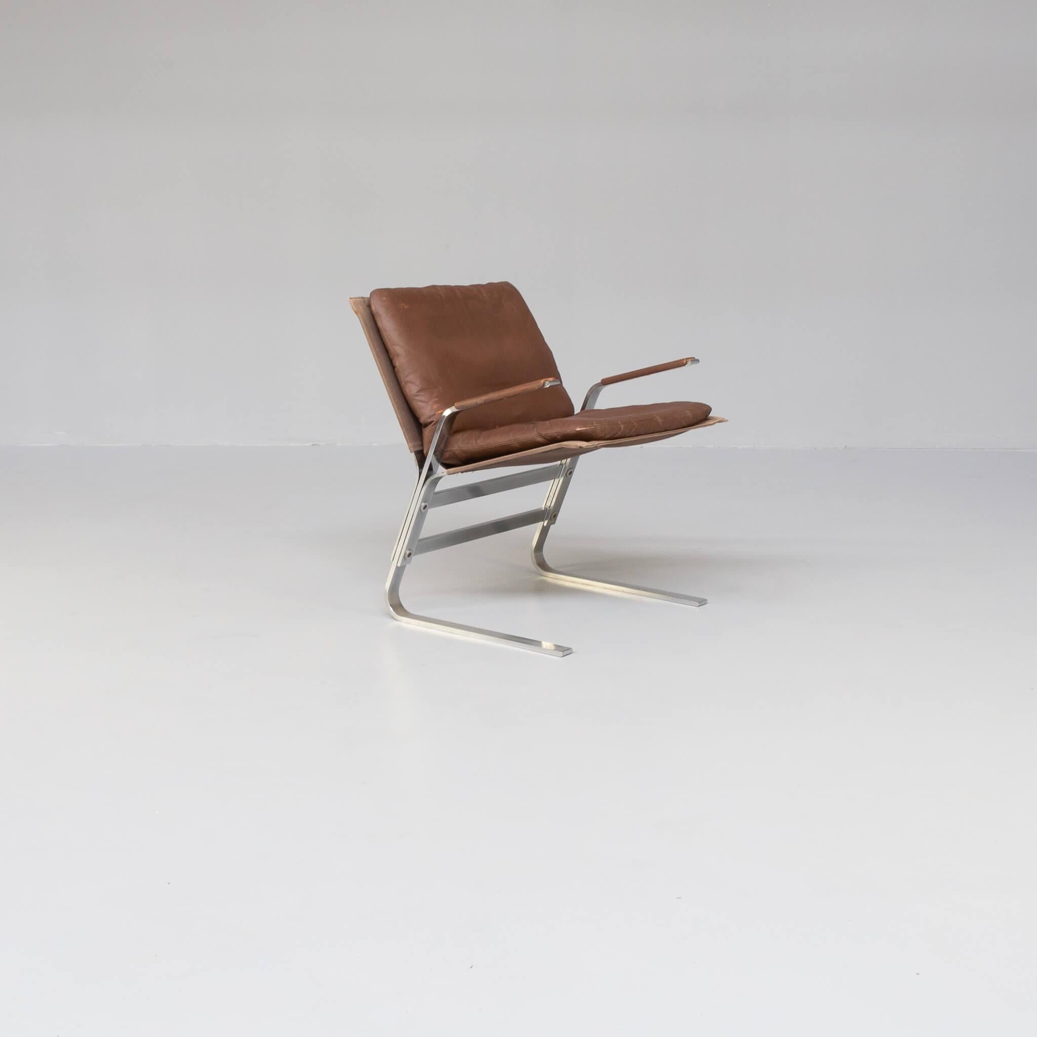 Dutch Metal, Canvas and Leather Designer Fauteuil For Sale