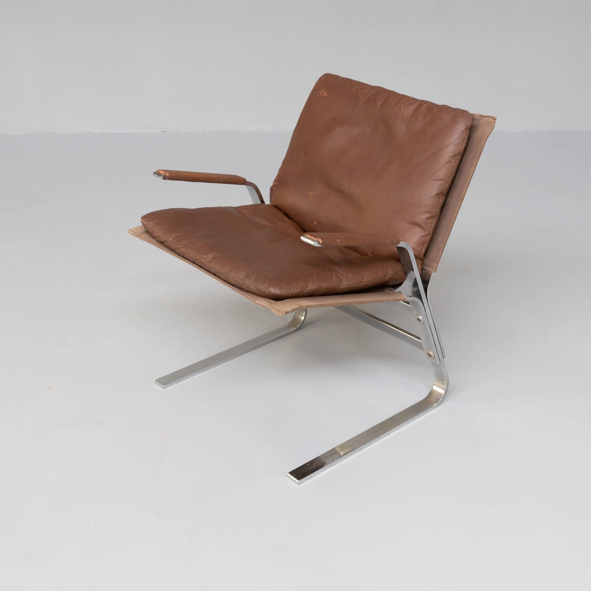 Metal, Canvas and Leather Designer Fauteuil For Sale 1