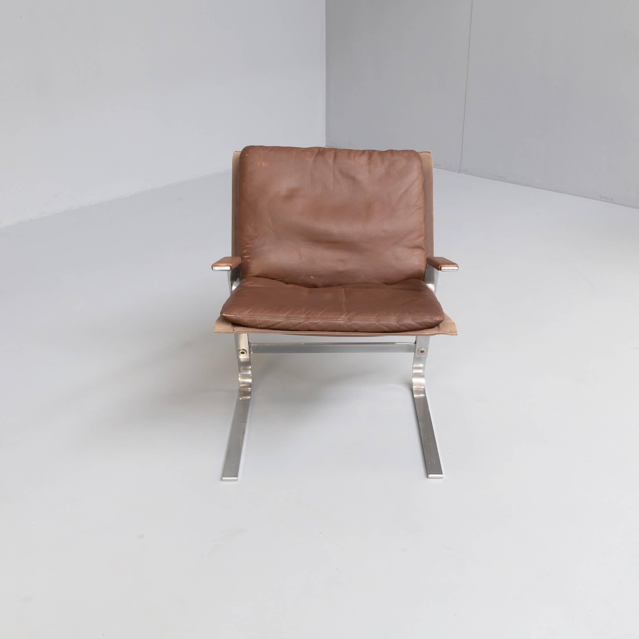 Metal, Canvas and Leather Designer Fauteuil For Sale 2