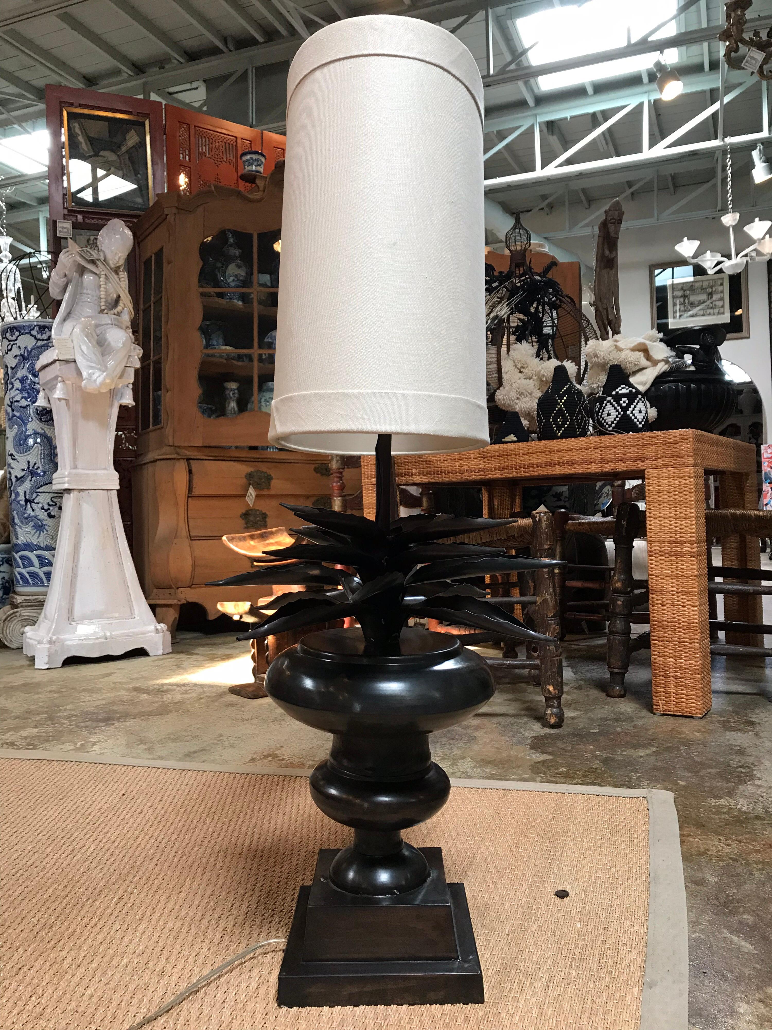 20th Century Metal Cast Agave Lamp with Shade For Sale