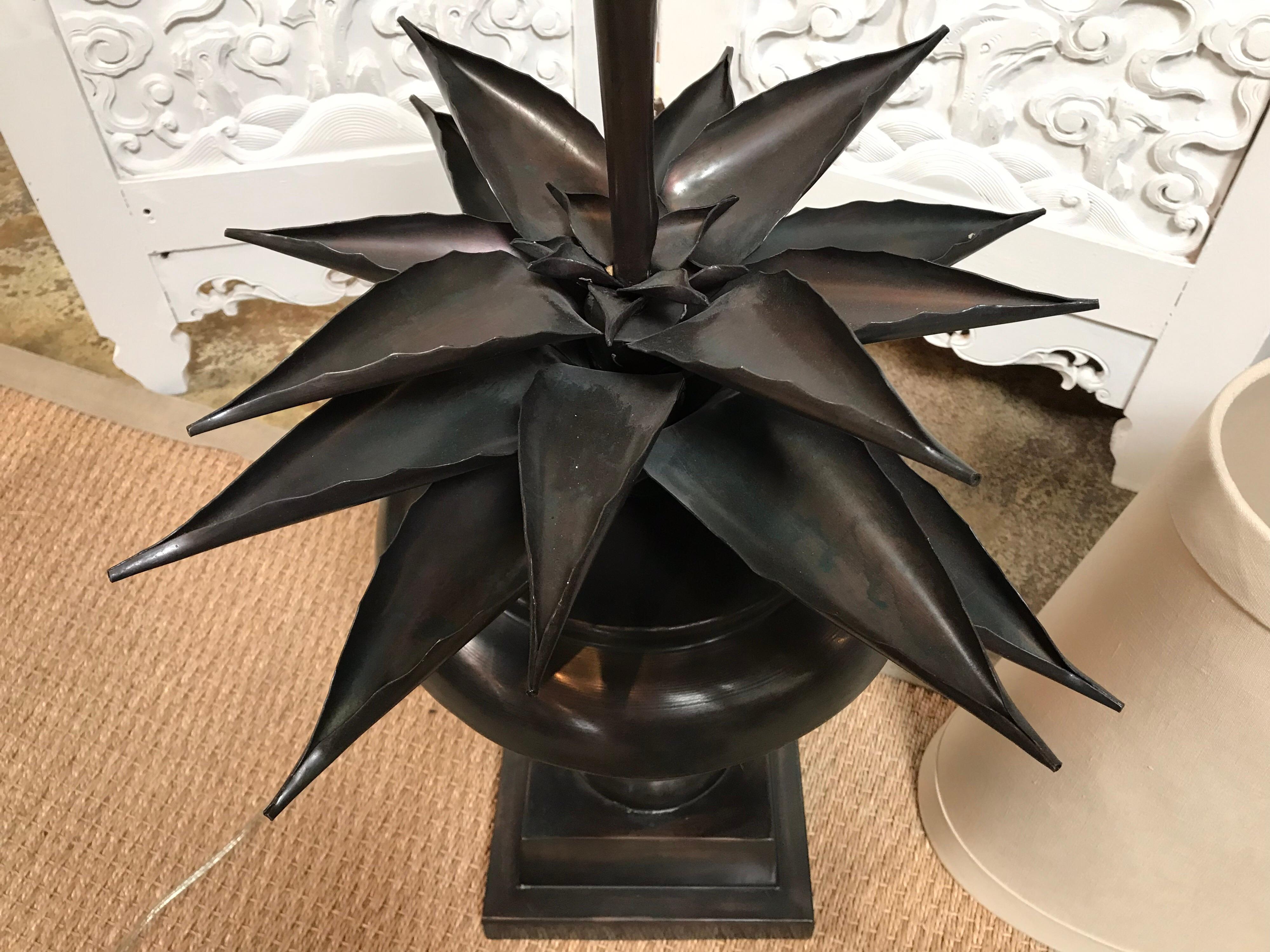 Metal Cast Agave Lamp with Shade For Sale 1