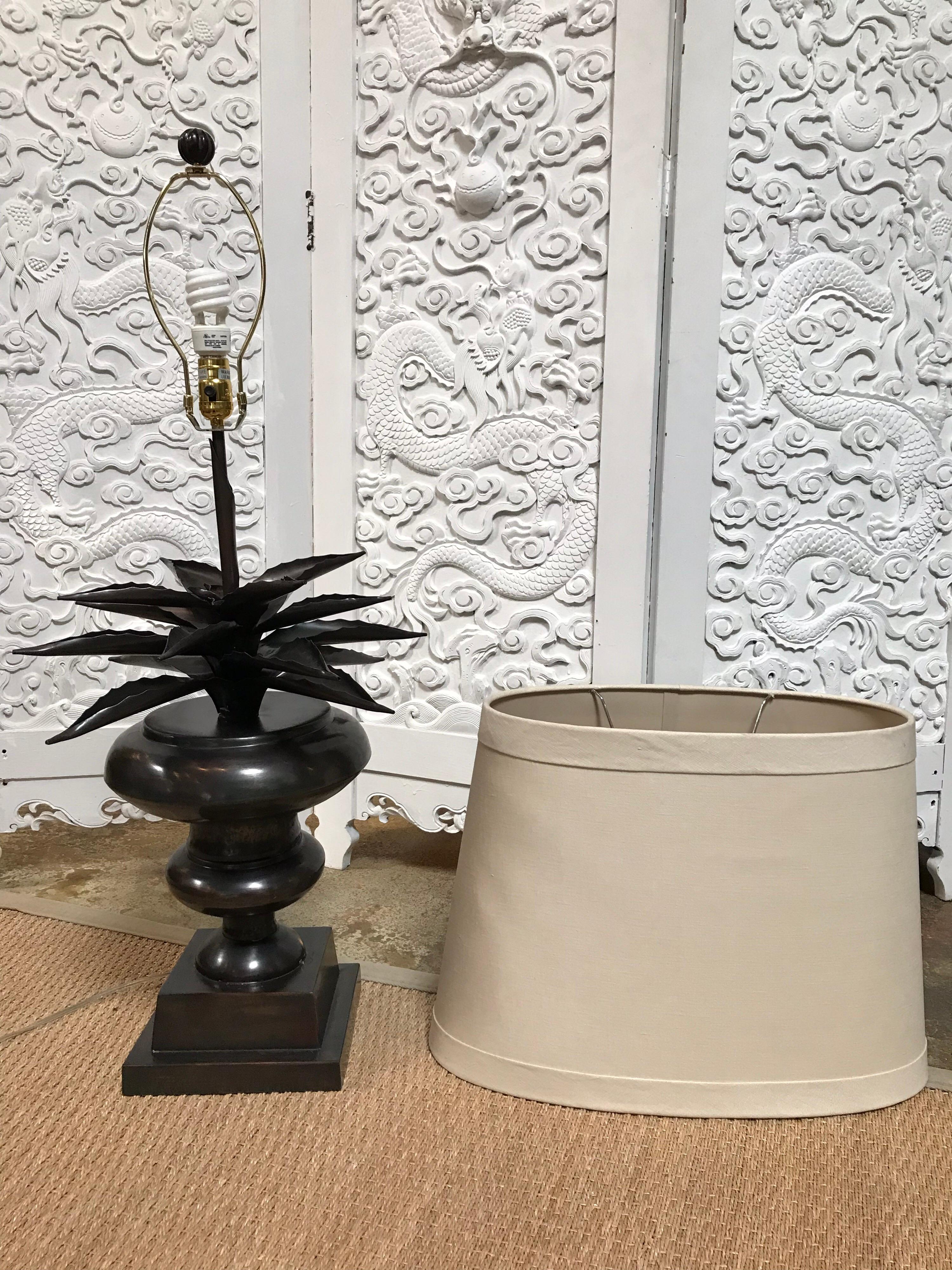 Metal Cast Agave Lamp with Shade For Sale 4