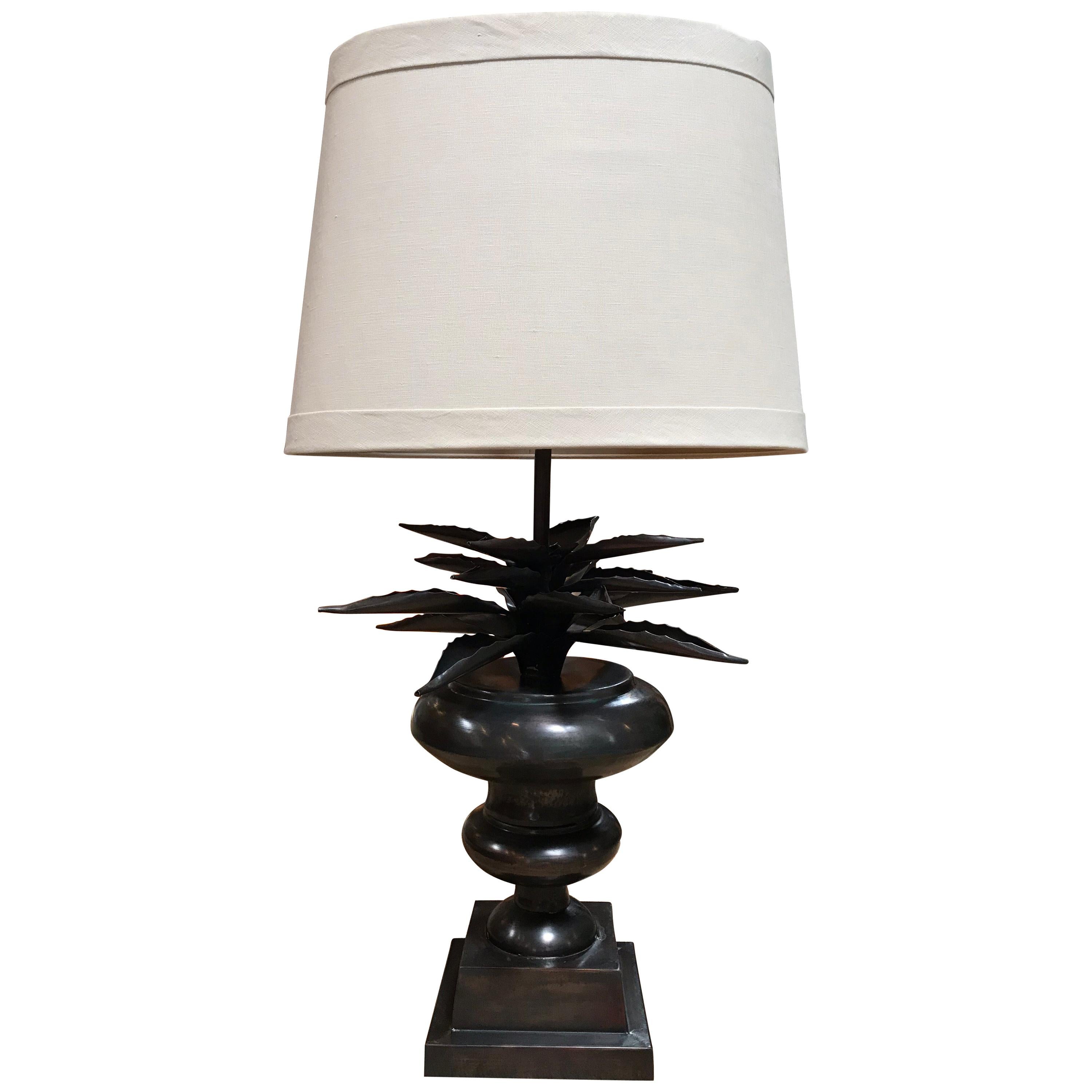 Metal Cast Agave Lamp with Shade For Sale