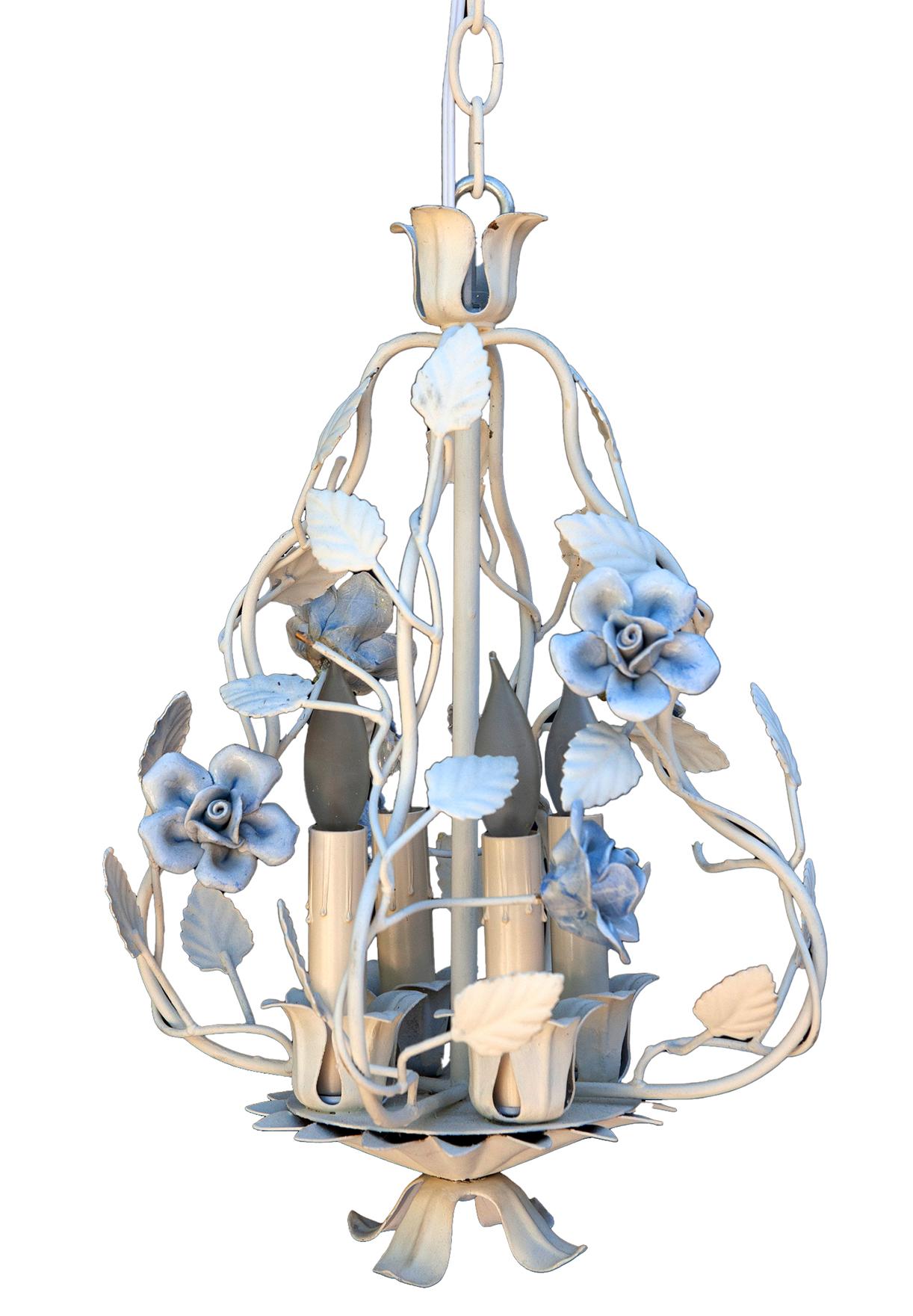 XX secolo Chanelier floreale in metallo e ceramica in vendita