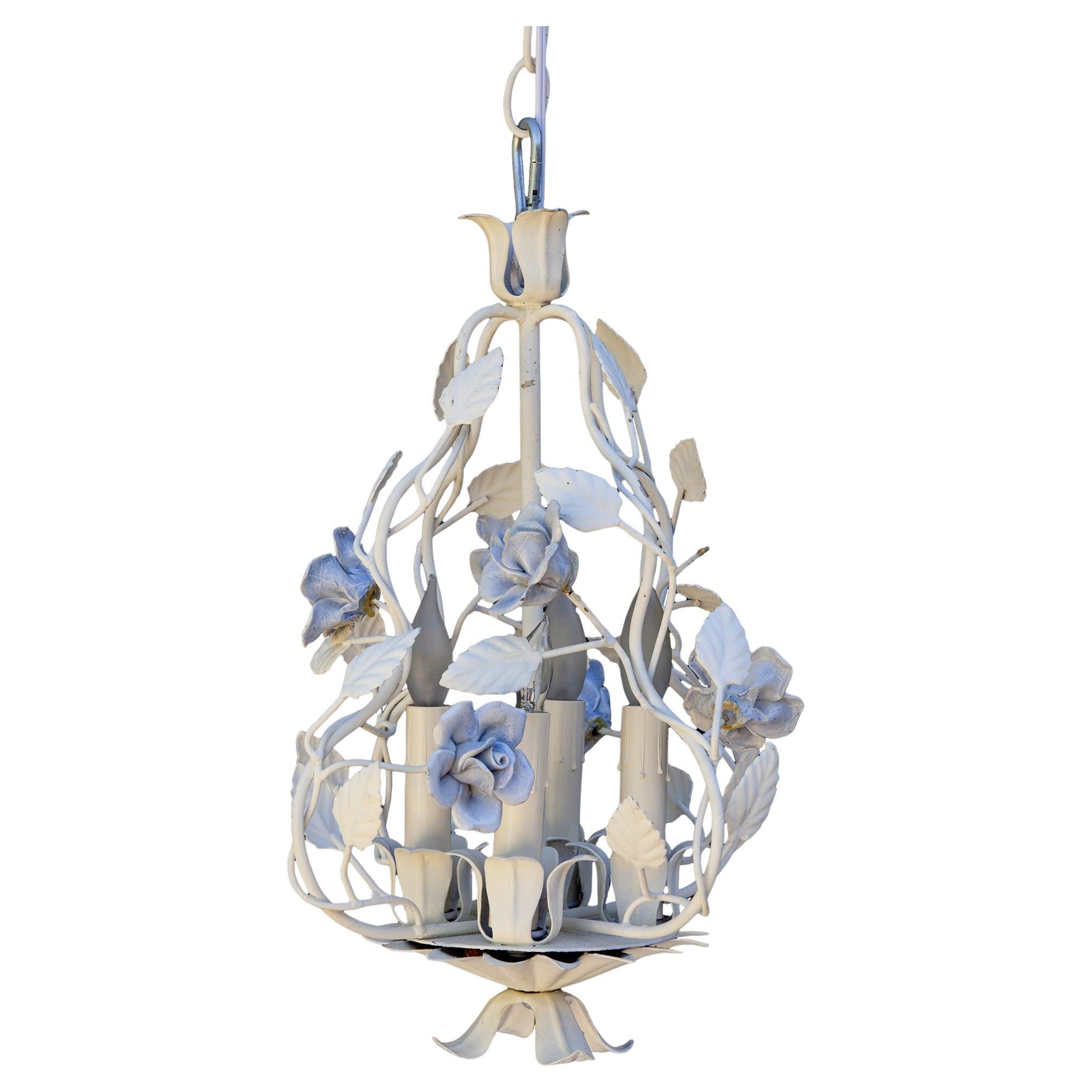 Chanelier floreale in metallo e ceramica in vendita