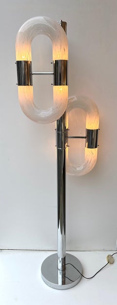 Metal Chain Floor Lamp Murano Glass by Aldo Nason for Mazzega, Italy, 1970s