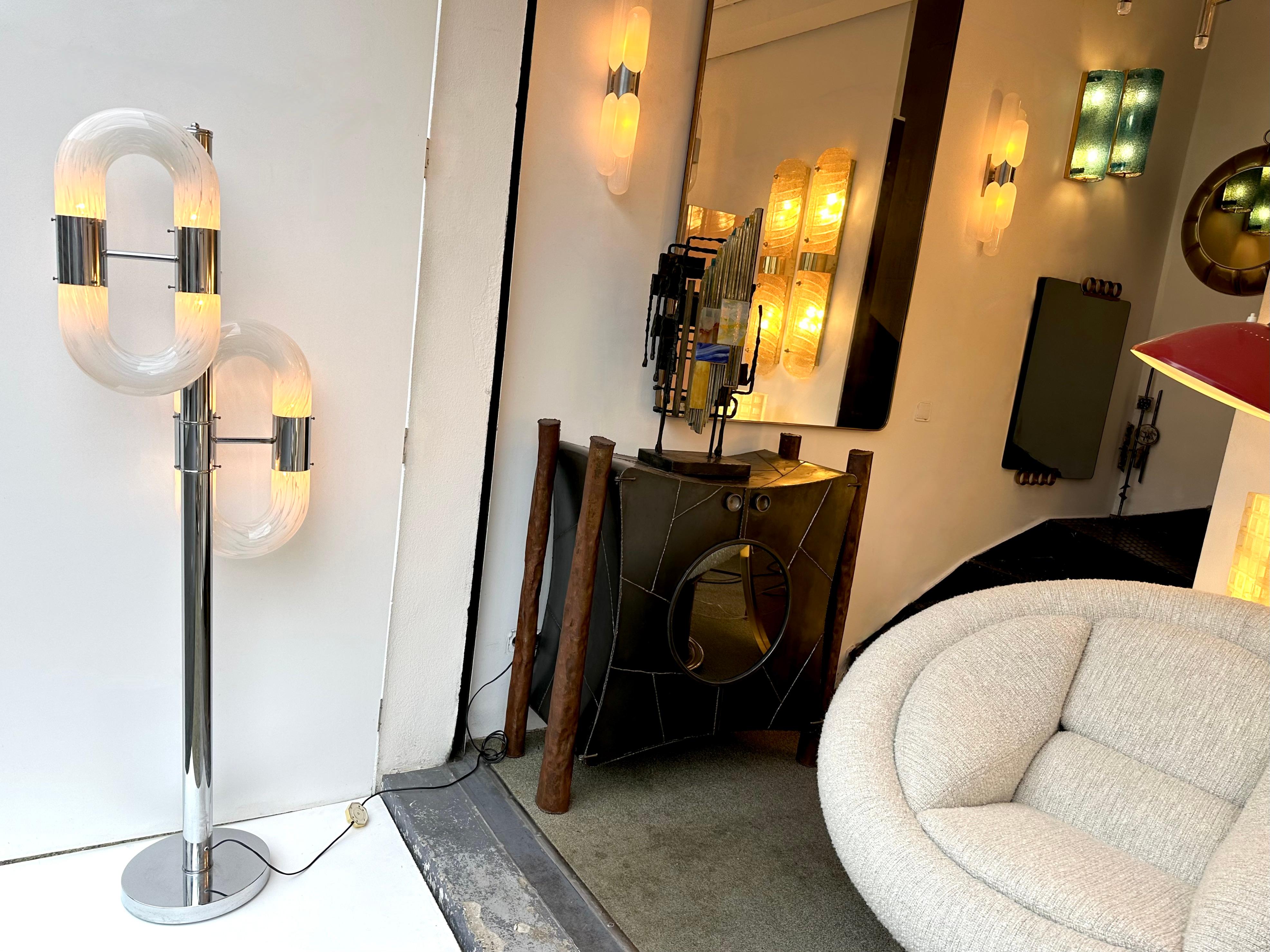 Space Age Metal Chain Floor Lamp Murano Glass by Aldo Nason for Mazzega, Italy, 1970s For Sale