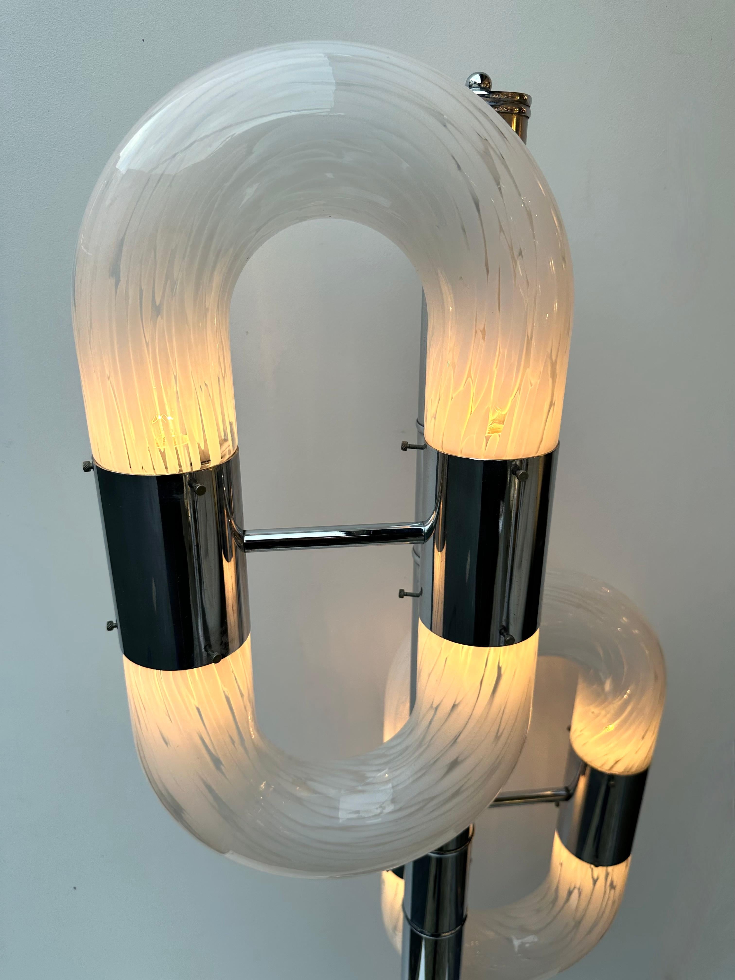 Italian Metal Chain Floor Lamp Murano Glass by Aldo Nason for Mazzega, Italy, 1970s For Sale
