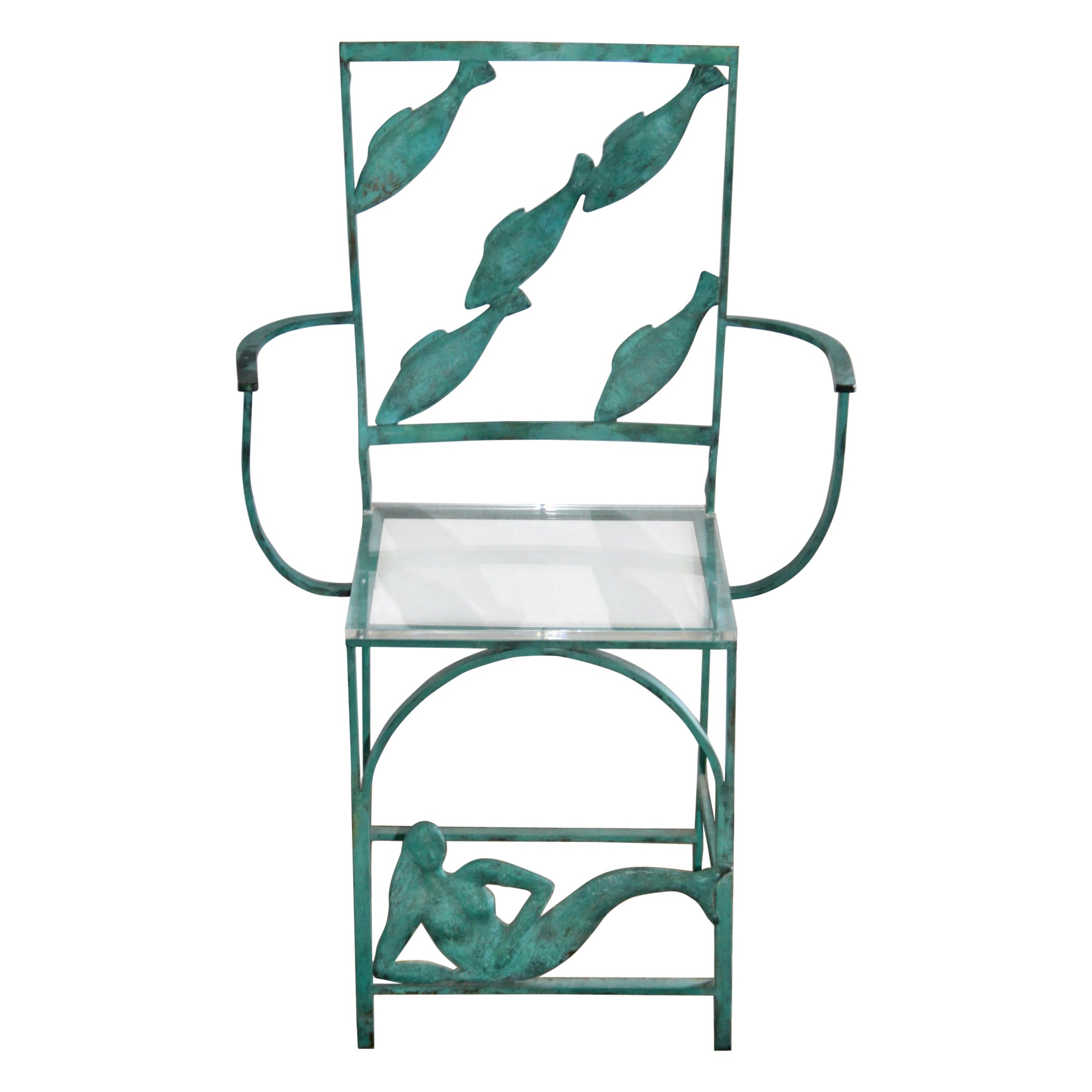 Metal chair by Jacques-Pierre DUFRESNE (1922-2014) Mermaid and fish im Angebot