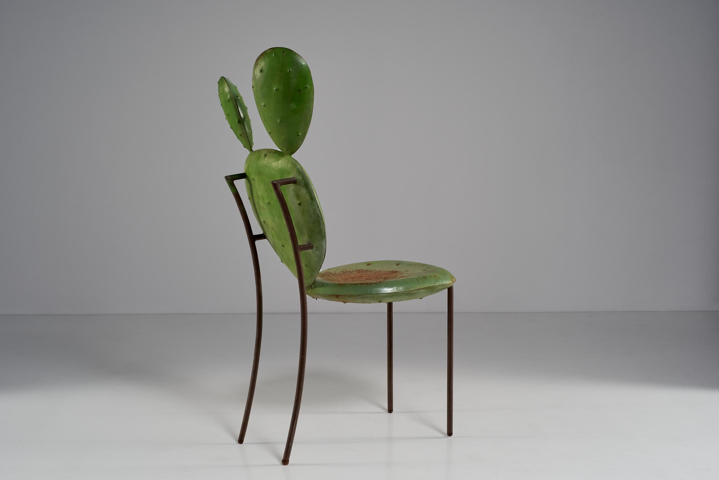 Metal Chair with Cactus-Like Decorative Elements, 1970 circa In Distressed Condition In Milan, IT