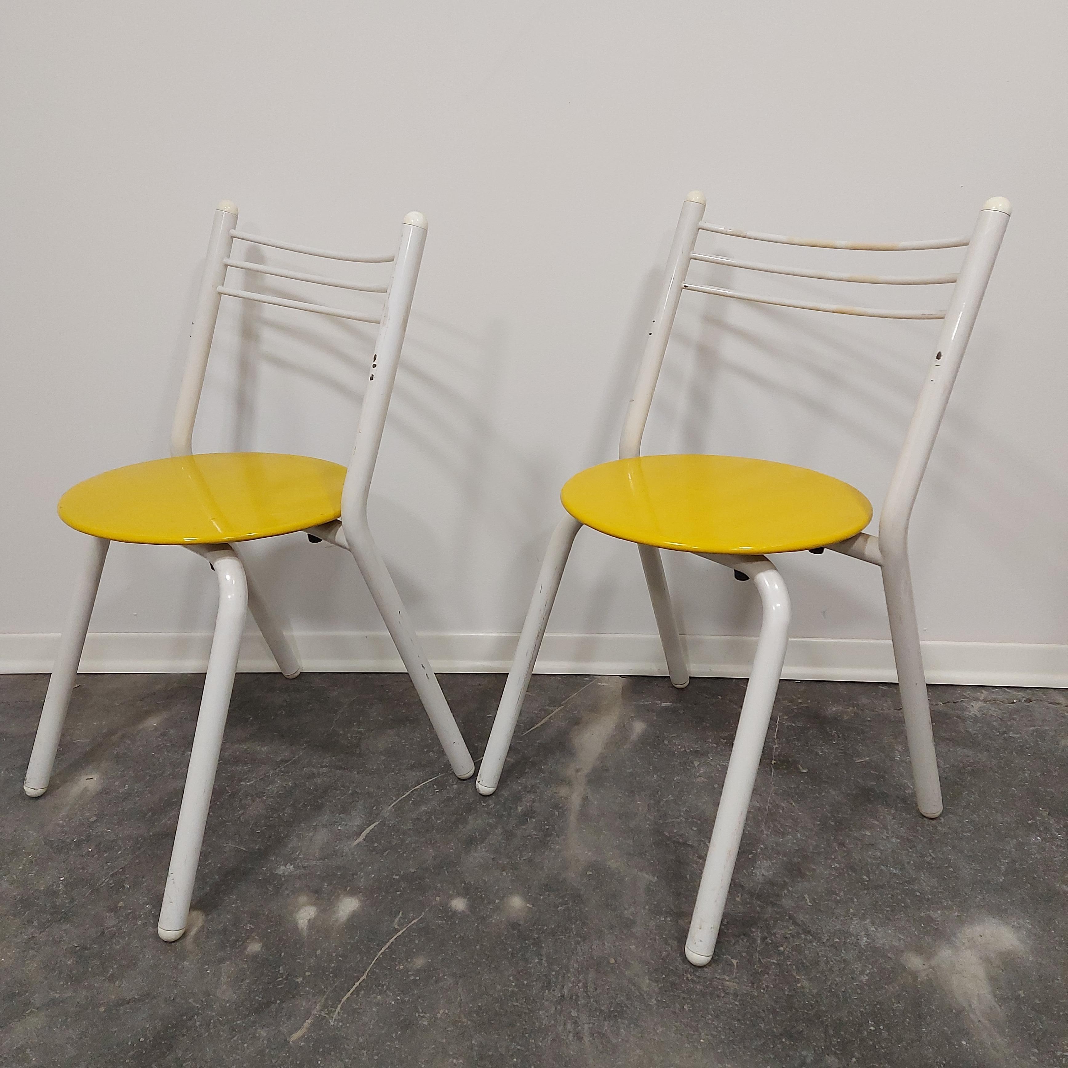 Slovenian Metal chairs 1970s stackable pair For Sale