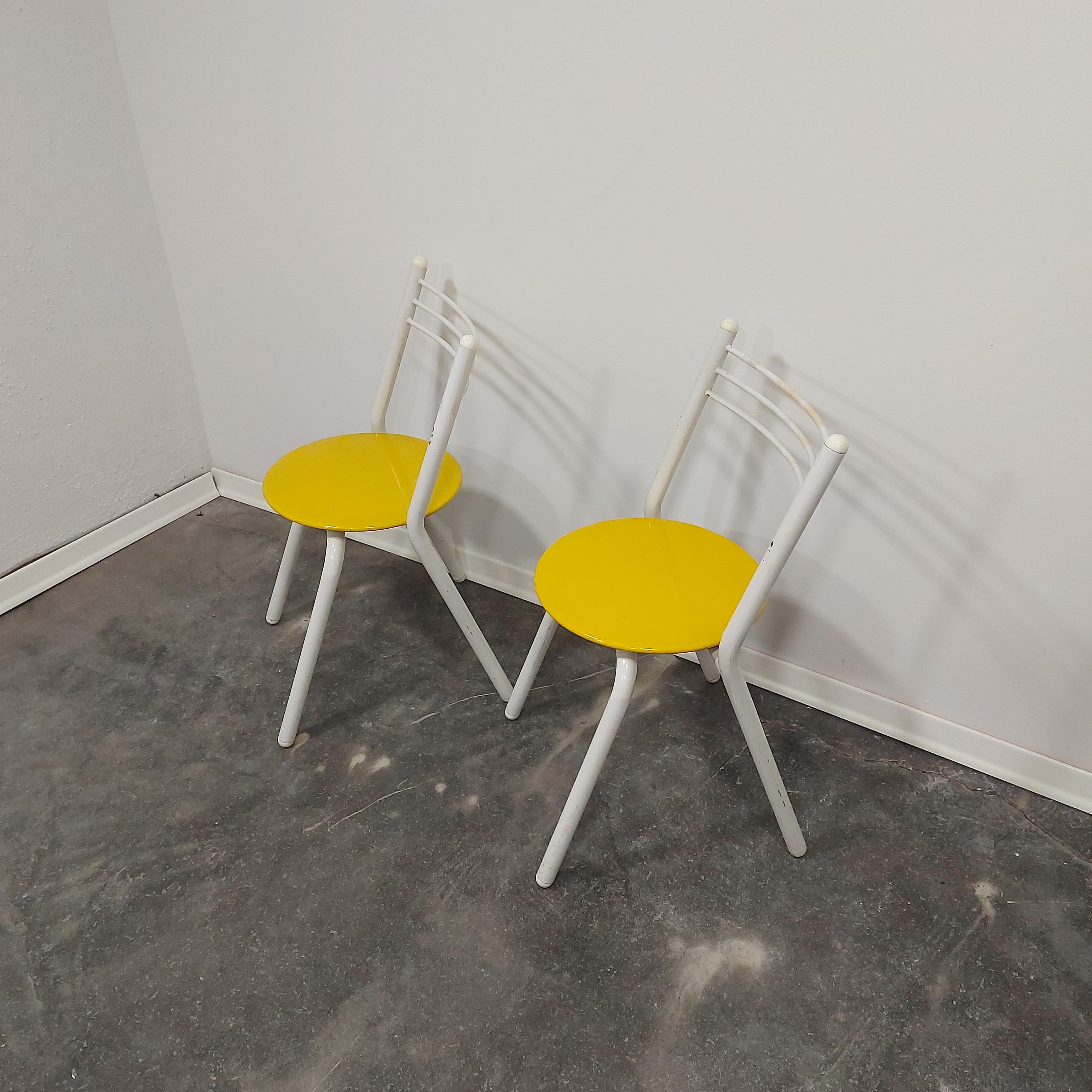 Metal chairs 1970s stackable pair In Good Condition For Sale In Ljubljana, SI