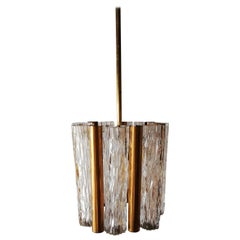 Metal chandelier by Kaiser with brass and crystal glass tubes, Germany, 1970s