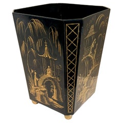 Metal Chinoiserie Waste Can with Gold Feet