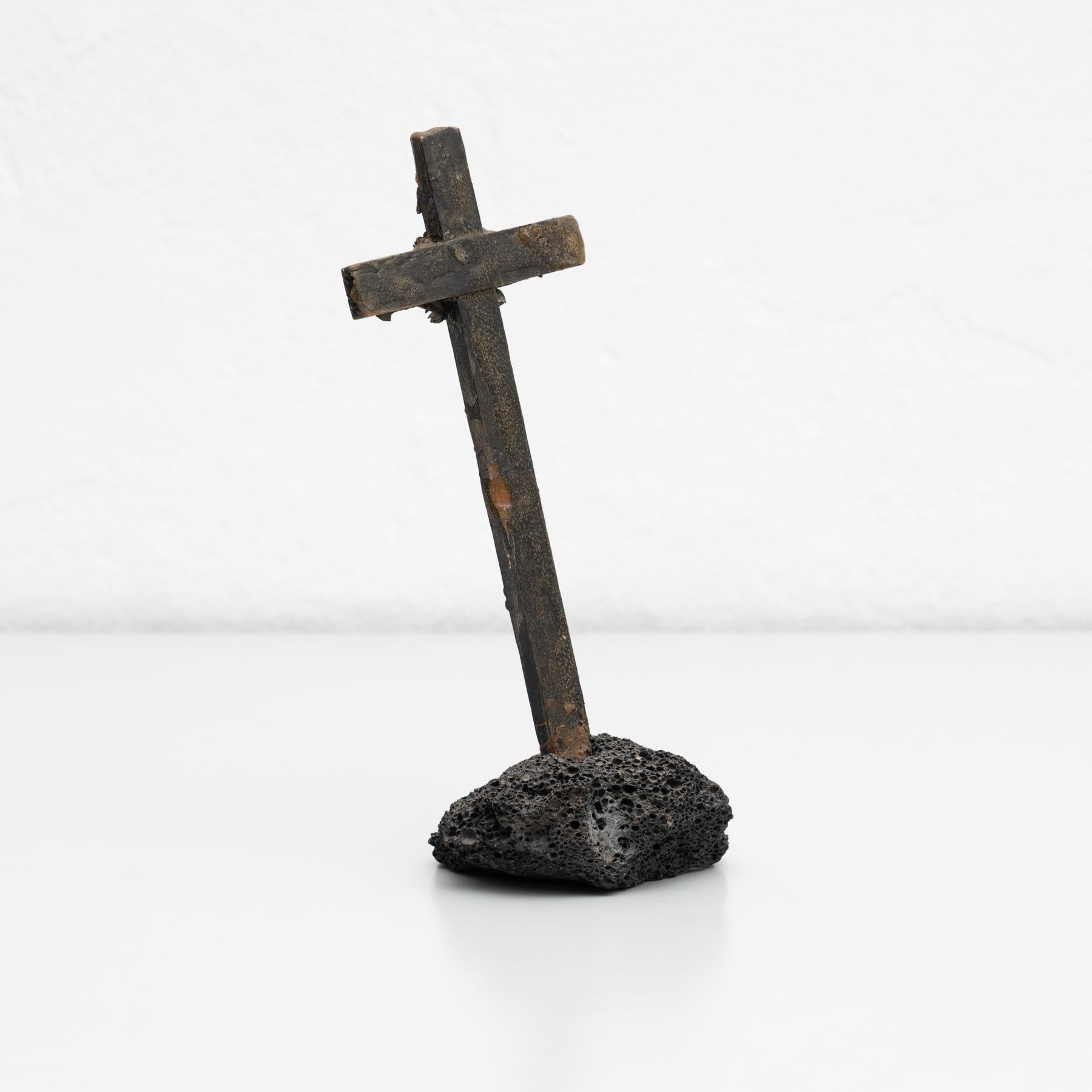 Spanish Metal Christ in the Cross Memorabilia Figure, circa 1950 For Sale