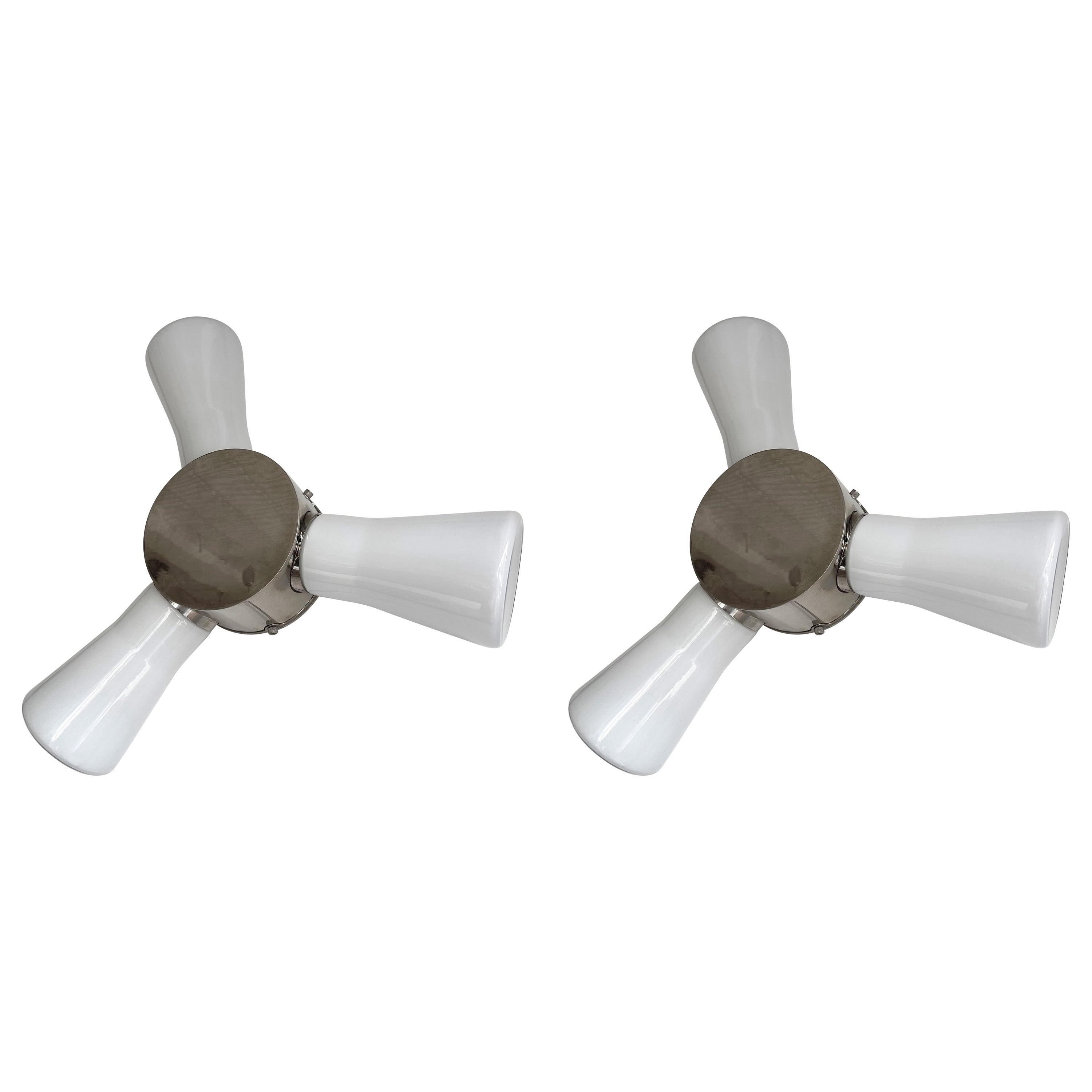 Metal Chrome and Glass Helix Sconces. Italy, 1990s