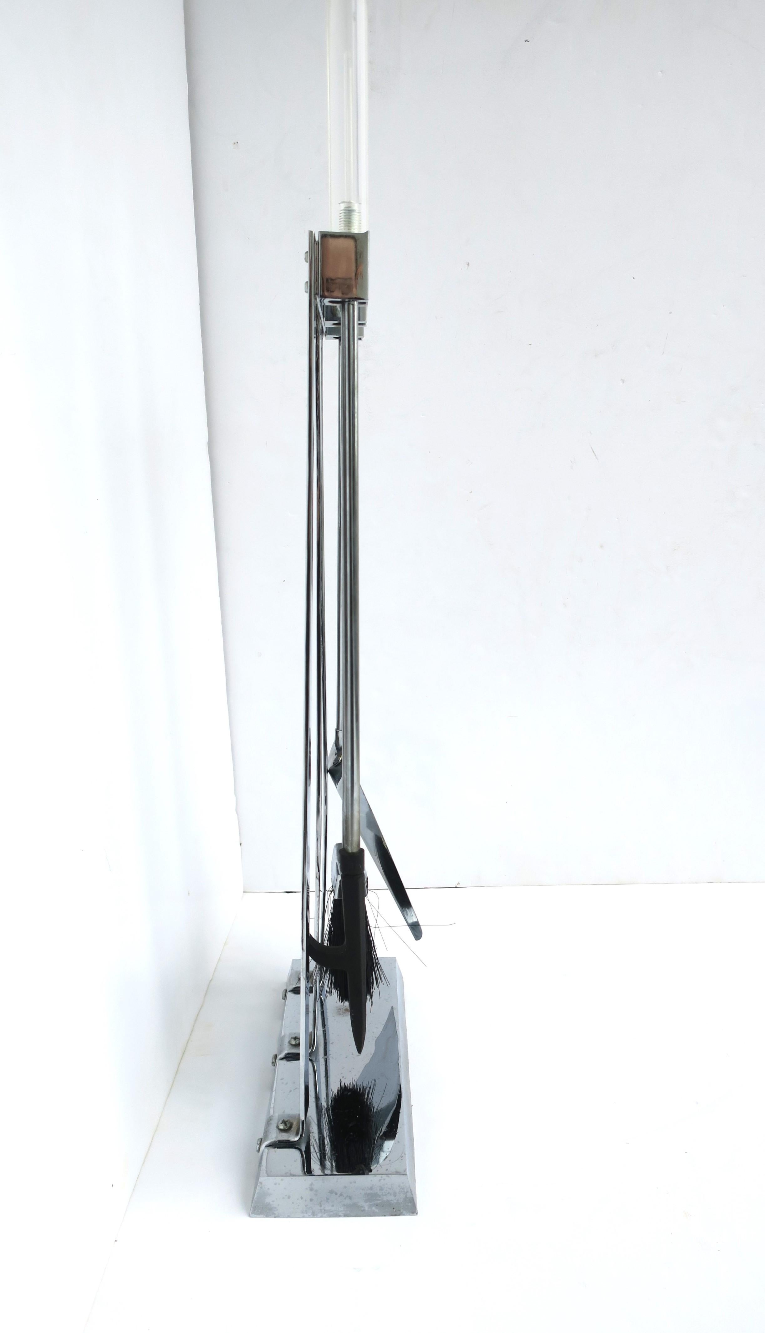 Metal Chrome and Lucite Fireplace Tools, Set In Good Condition For Sale In New York, NY