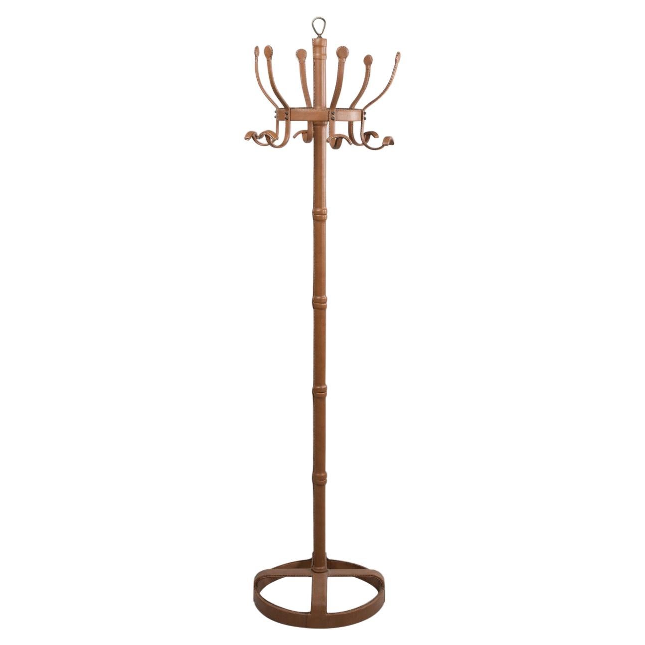 Metal Coat Rack Covered with Fawn-Colored Synthetic Leather, Jacques Adnet For Sale
