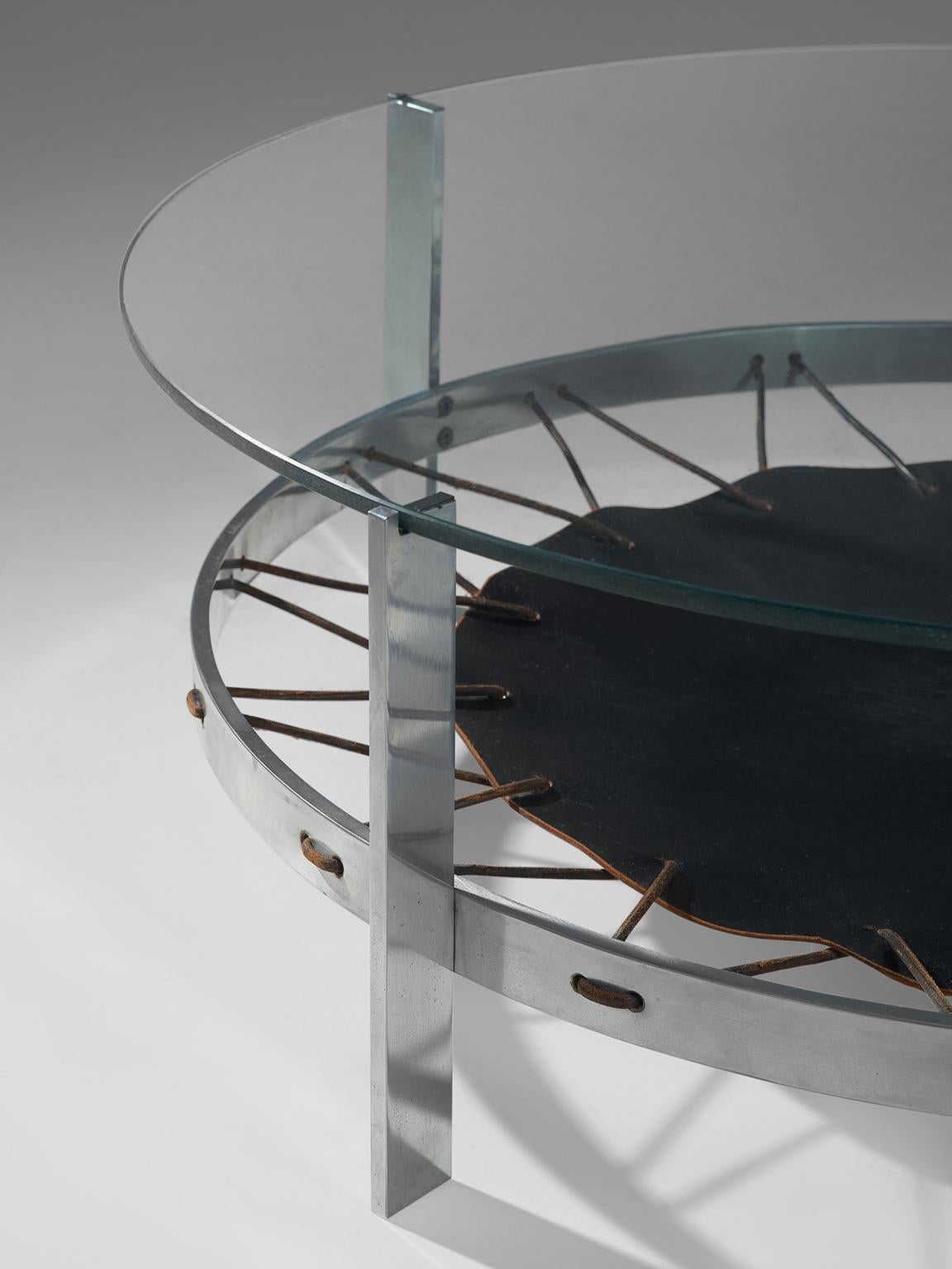 leather and metal coffee table