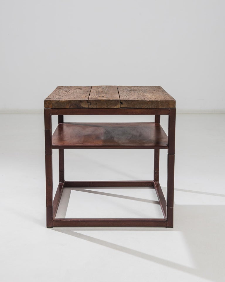 Metal Coffee Table with Wooden Top For Sale at 1stDibs
