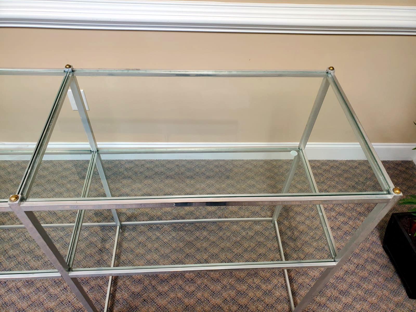 American Metal Console Table with Glass Shelves John Vesey For Sale