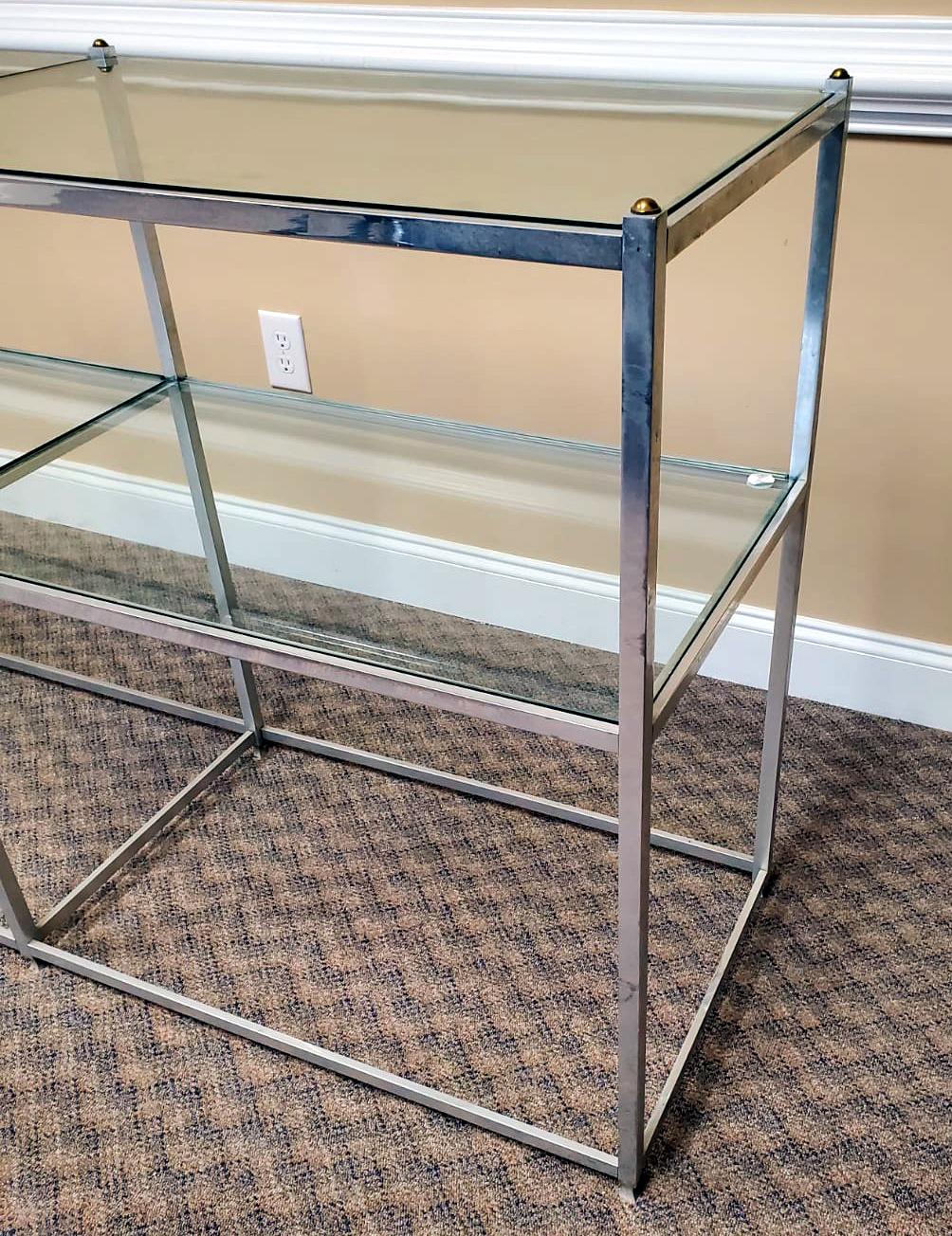 Metal Console Table with Glass Shelves John Vesey In Good Condition For Sale In Atlanta, GA